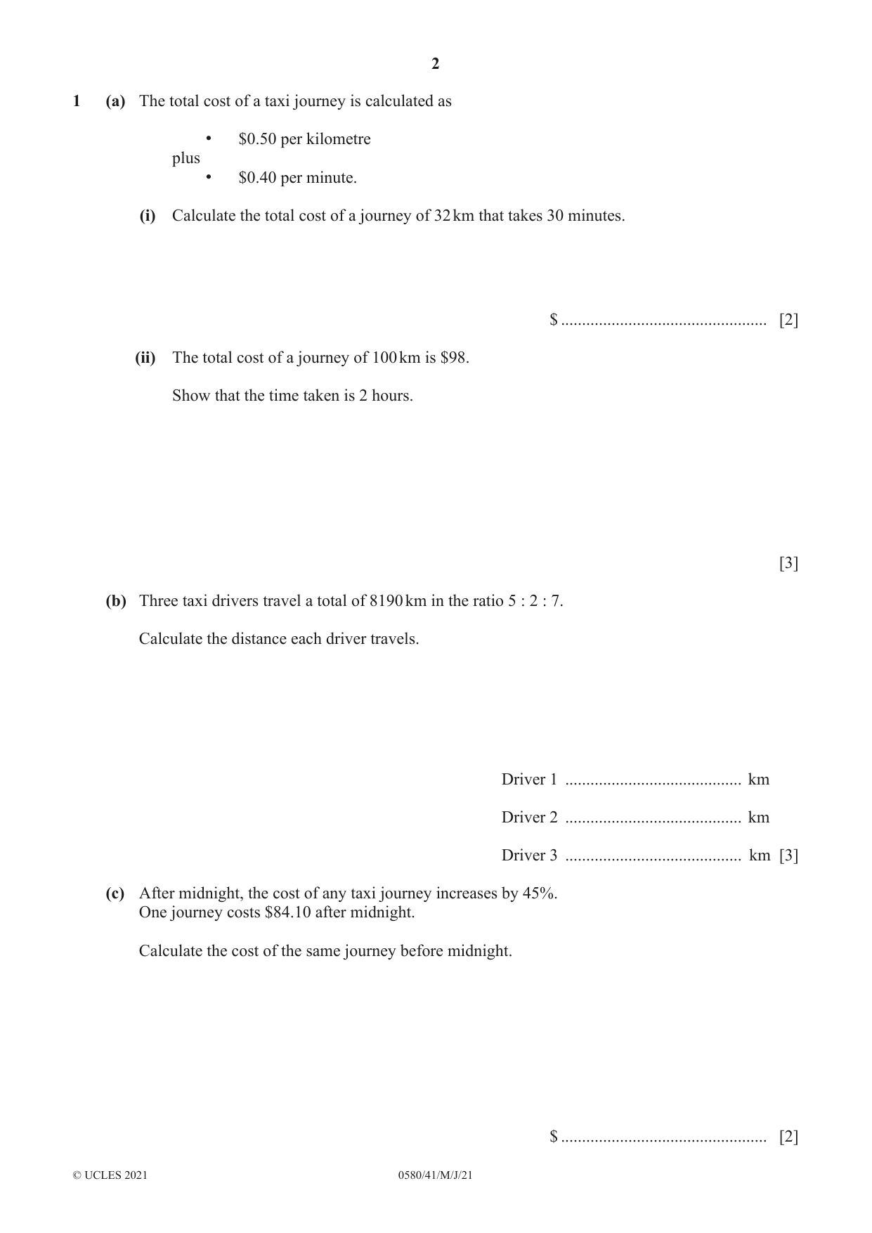 Cambridge IGCSE Mathematics 0580 2021 May/June Paper 4 · Variant 1 question paper, page 2 of 20