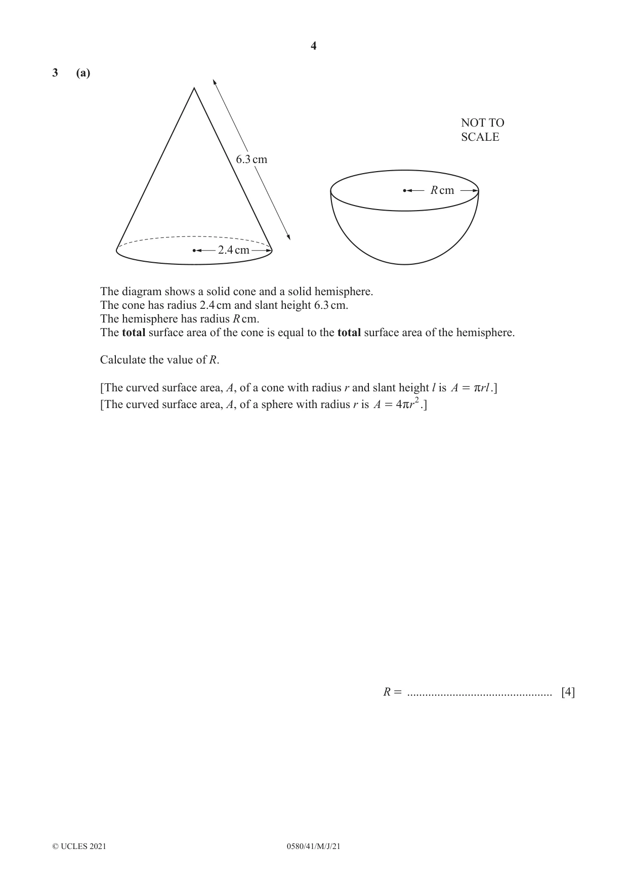 Cambridge IGCSE Mathematics 0580 2021 May/June Paper 4 · Variant 1 question paper, page 4 of 20