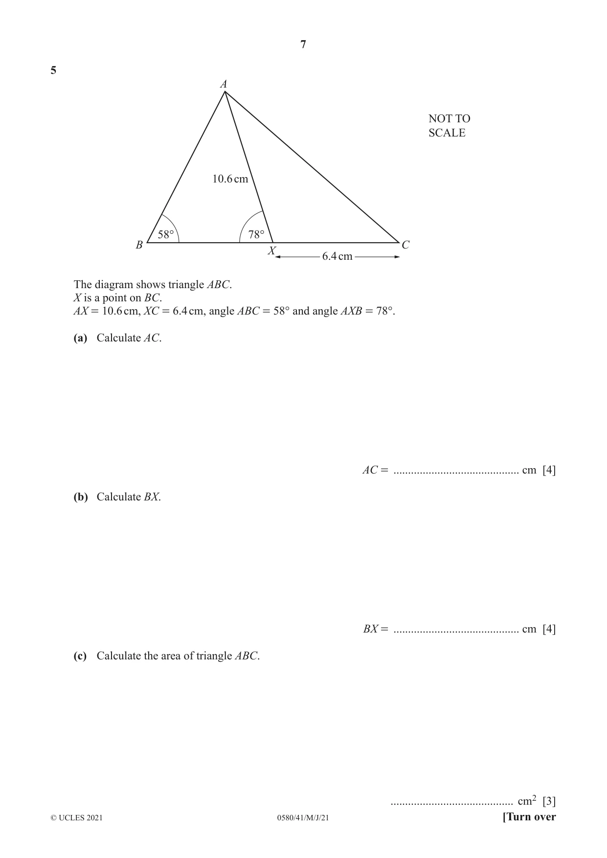 Cambridge IGCSE Mathematics 0580 2021 May/June Paper 4 · Variant 1 question paper, page 7 of 20