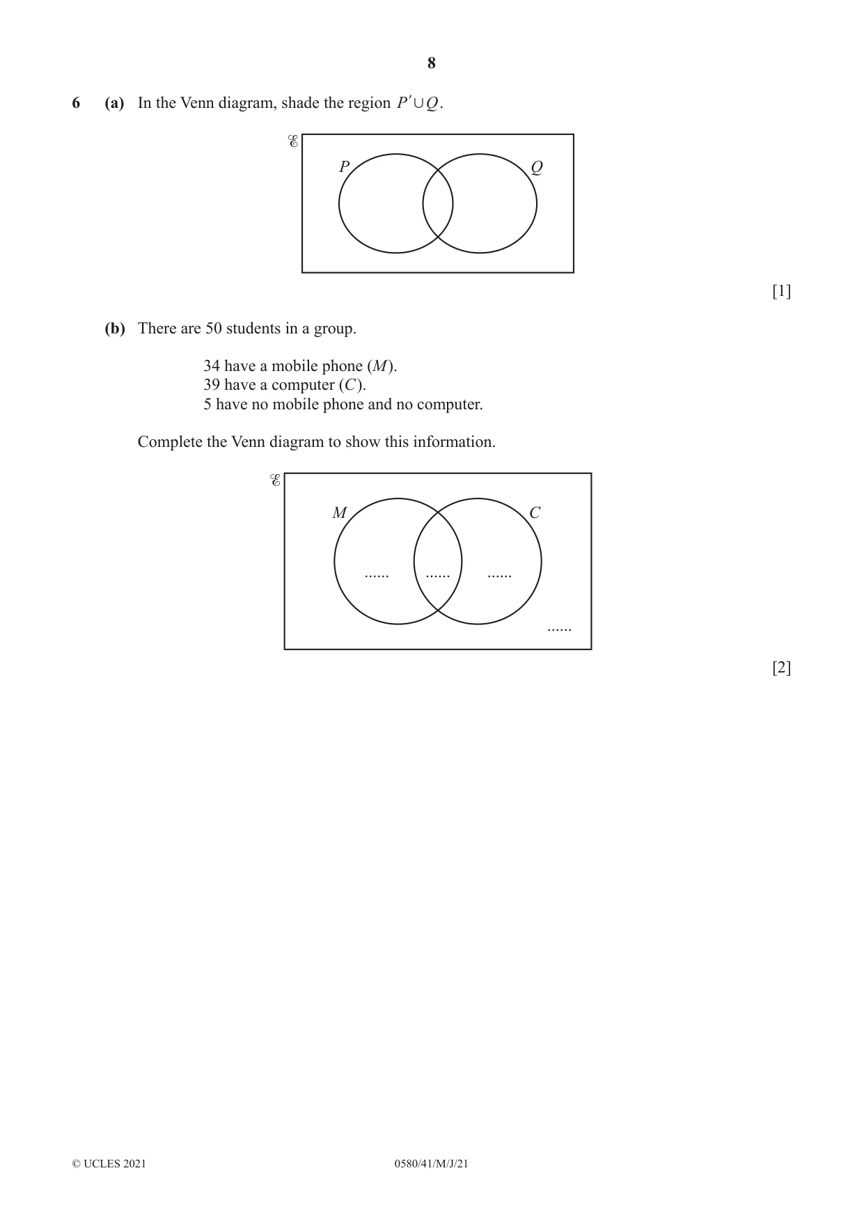 Cambridge IGCSE Mathematics 0580 2021 May/June Paper 4 · Variant 1 question paper, page 8 of 20