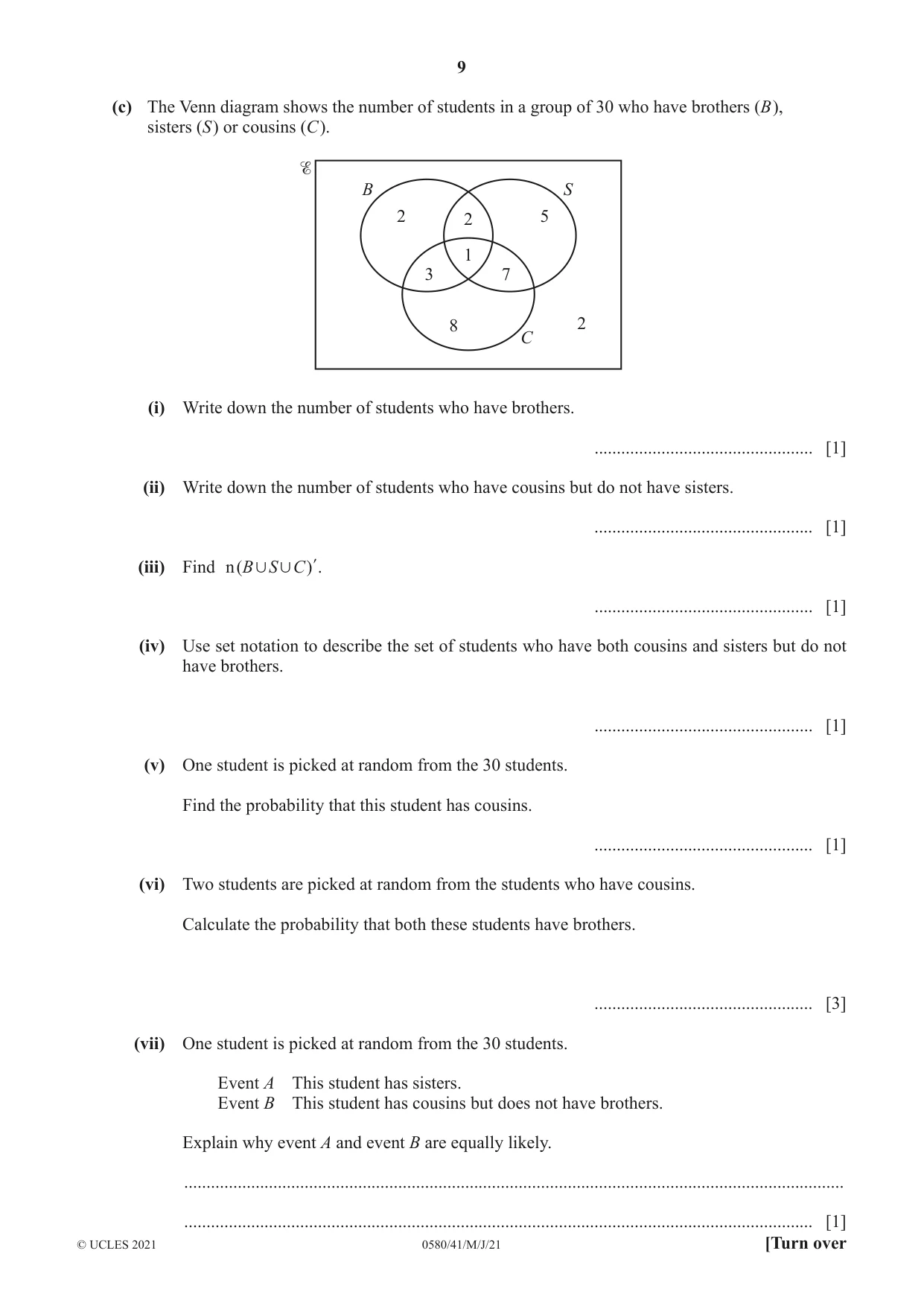 Cambridge IGCSE Mathematics 0580 2021 May/June Paper 4 · Variant 1 question paper, page 9 of 20