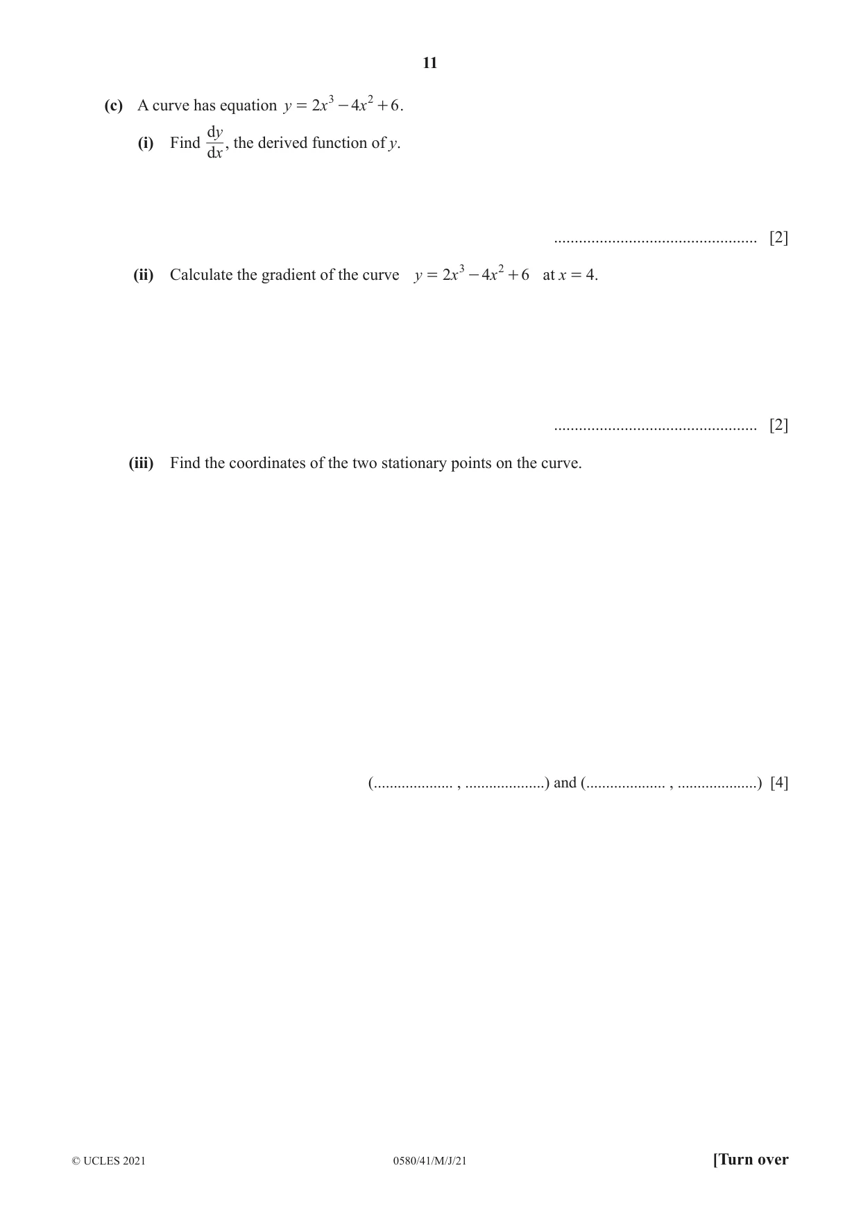 Cambridge IGCSE Mathematics 0580 2021 May/June Paper 4 · Variant 1 question paper, page 11 of 20