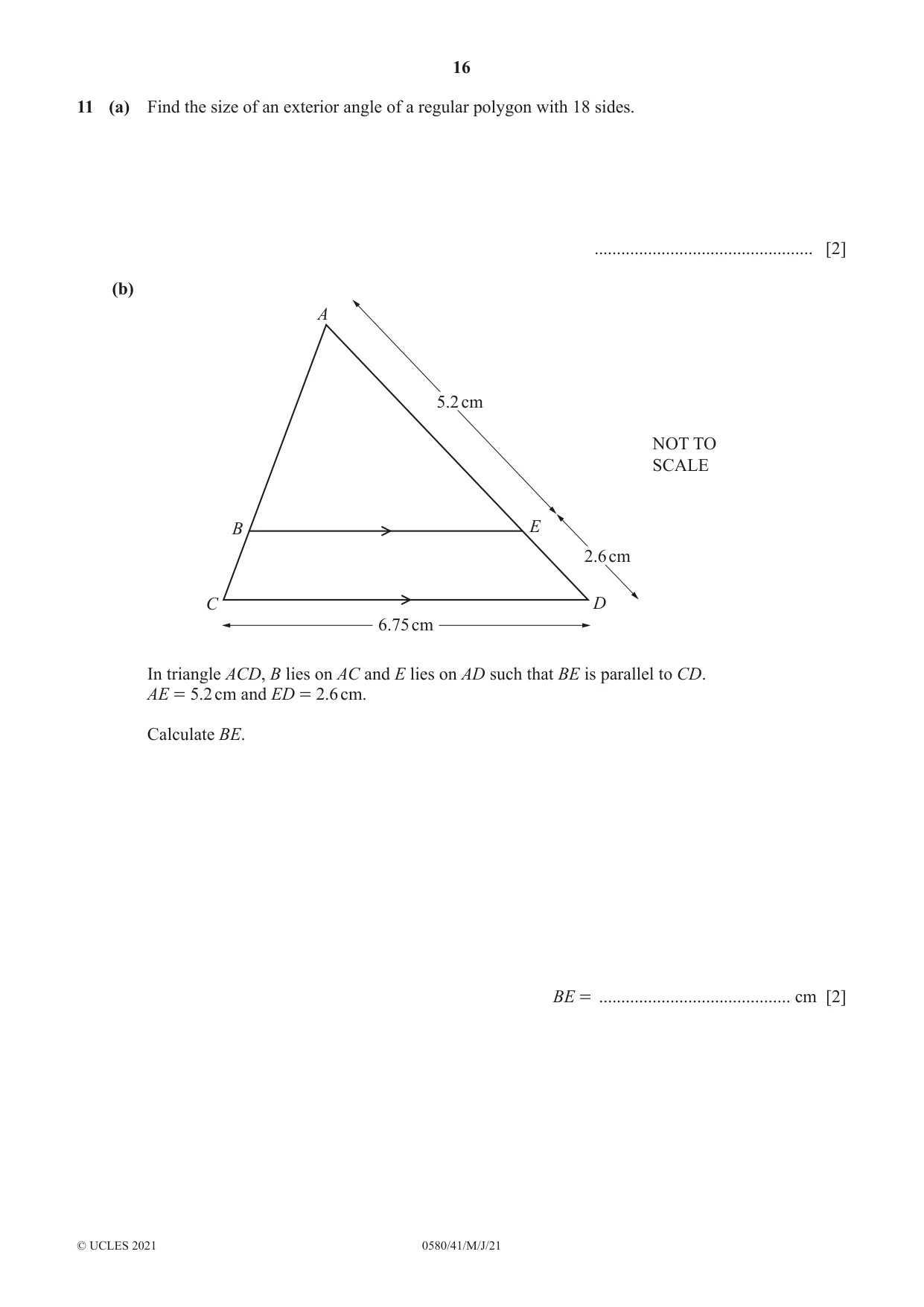 Cambridge IGCSE Mathematics 0580 2021 May/June Paper 4 · Variant 1 question paper, page 16 of 20