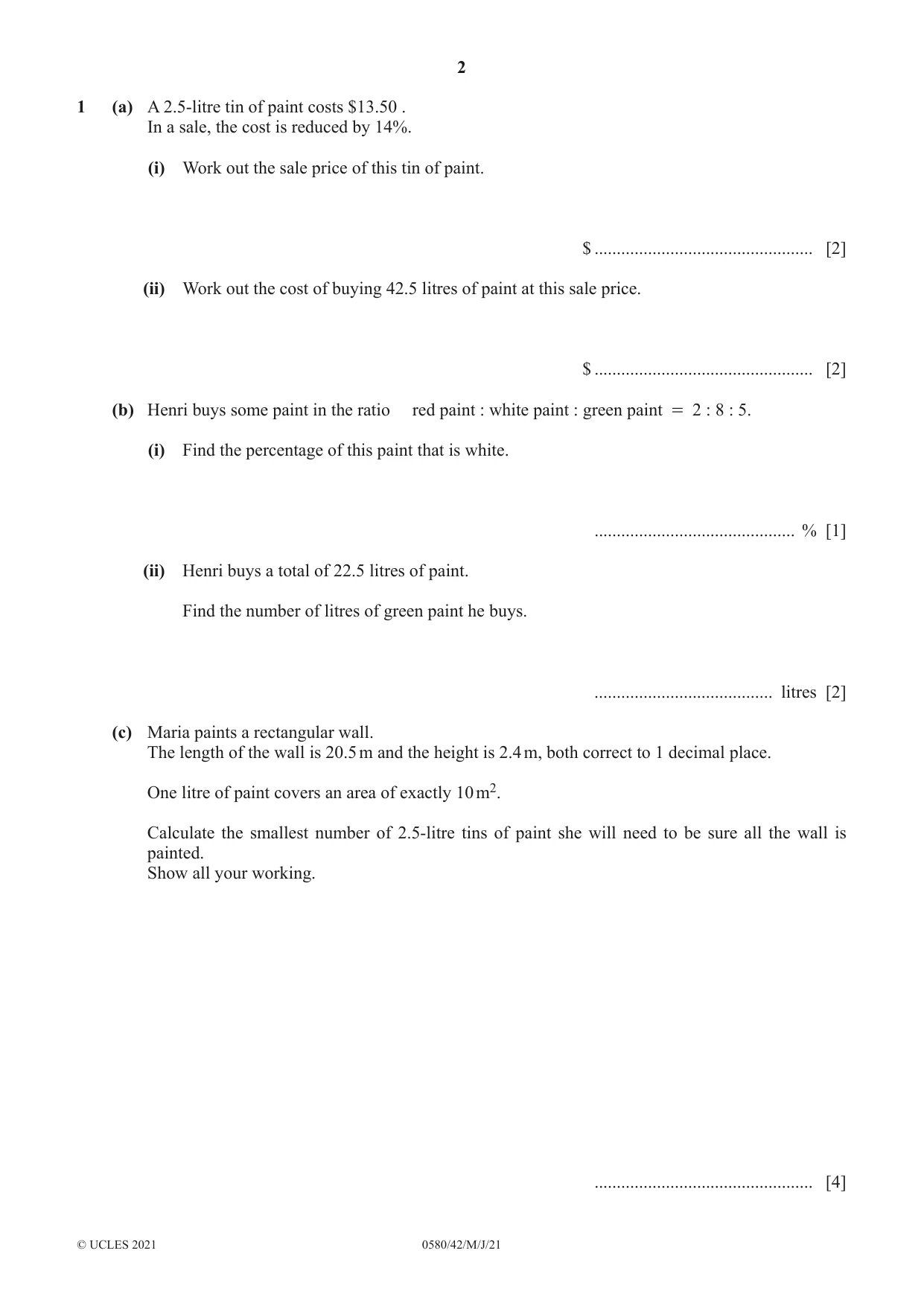 Cambridge IGCSE Mathematics 0580 2021 May/June Paper 4 · Variant 2 question paper, page 2 of 16