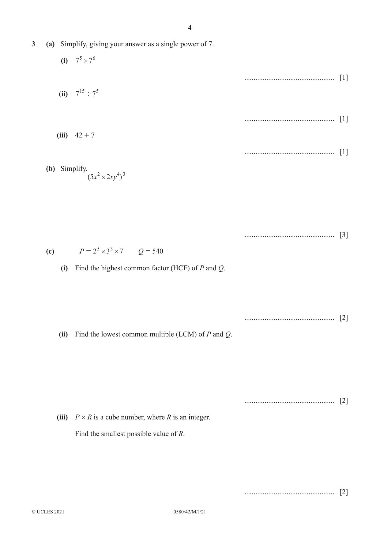 Cambridge IGCSE Mathematics 0580 2021 May/June Paper 4 · Variant 2 question paper, page 4 of 16