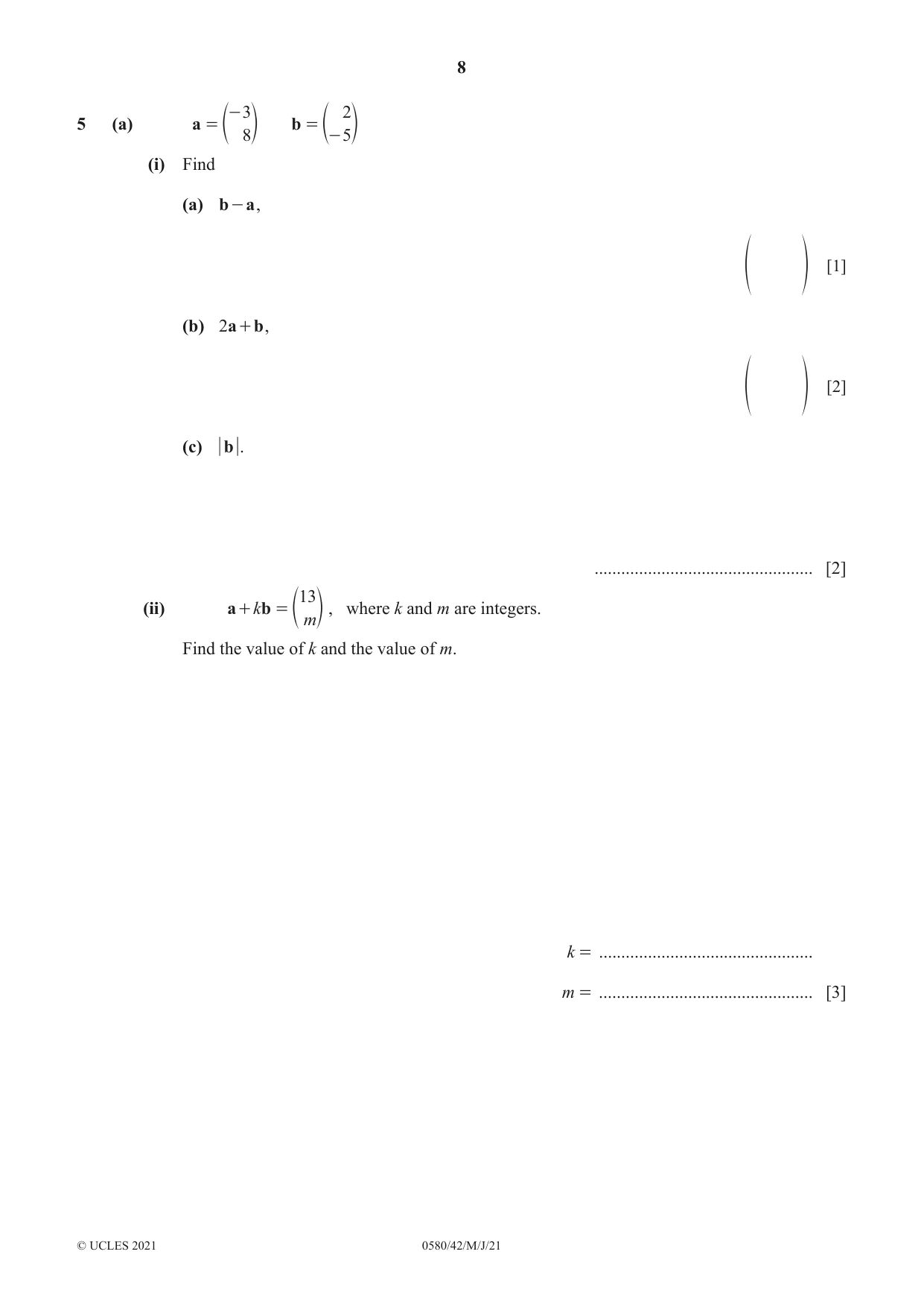 Cambridge IGCSE Mathematics 0580 2021 May/June Paper 4 · Variant 2 question paper, page 8 of 16