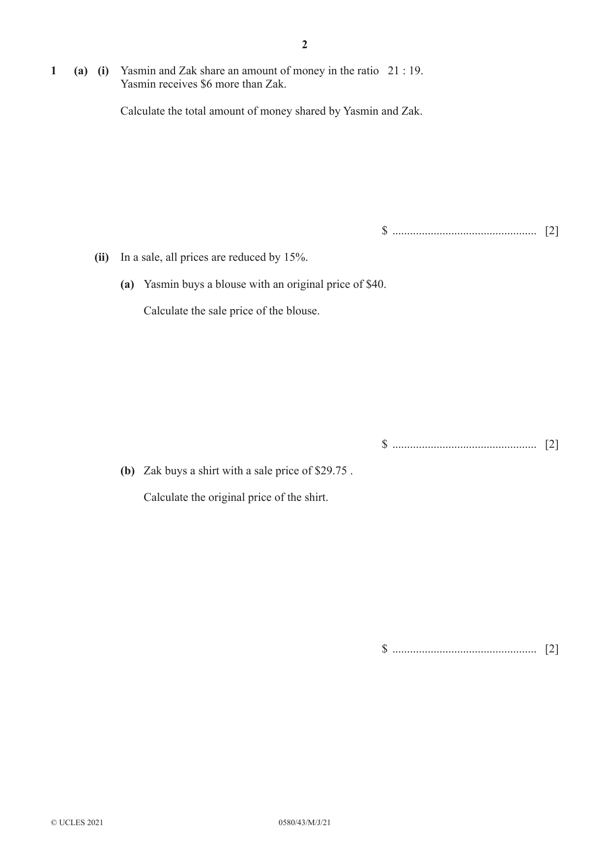 Cambridge IGCSE Mathematics 0580 2021 May/June Paper 4 · Variant 3 question paper, page 2 of 20