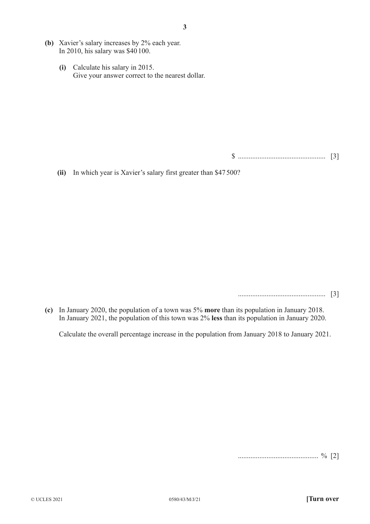 Cambridge IGCSE Mathematics 0580 2021 May/June Paper 4 · Variant 3 question paper, page 3 of 20