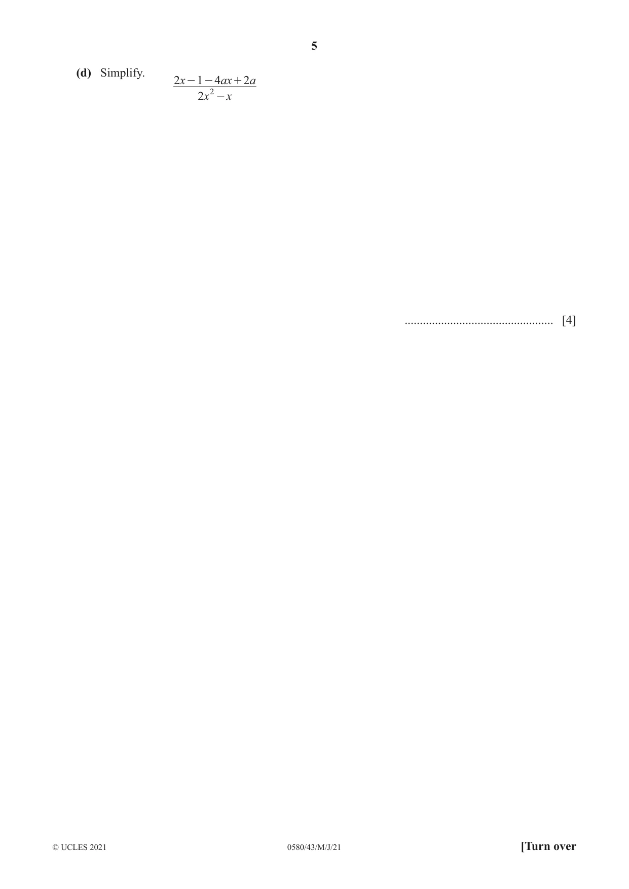Cambridge IGCSE Mathematics 0580 2021 May/June Paper 4 · Variant 3 question paper, page 5 of 20