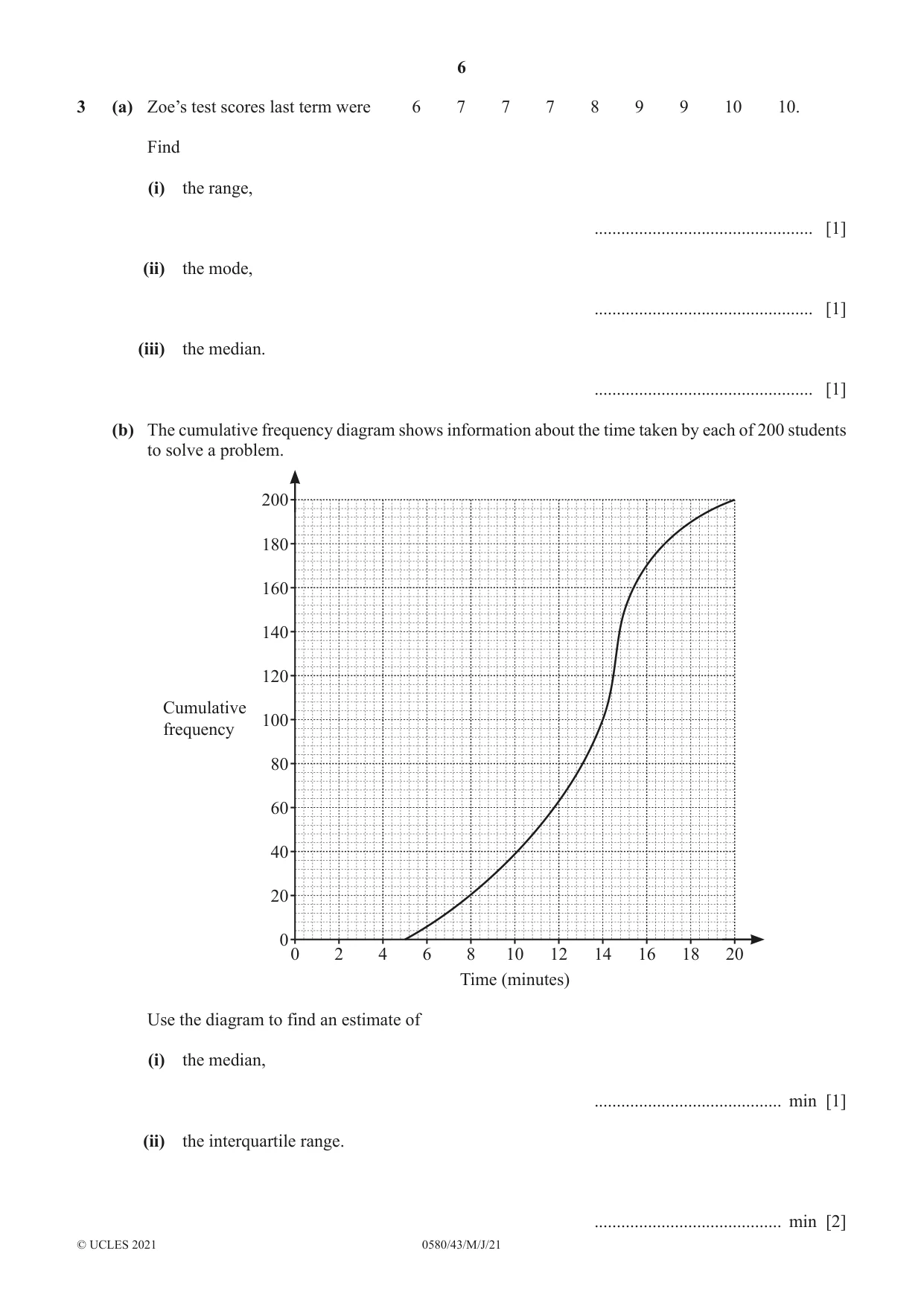 Cambridge IGCSE Mathematics 0580 2021 May/June Paper 4 · Variant 3 question paper, page 6 of 20