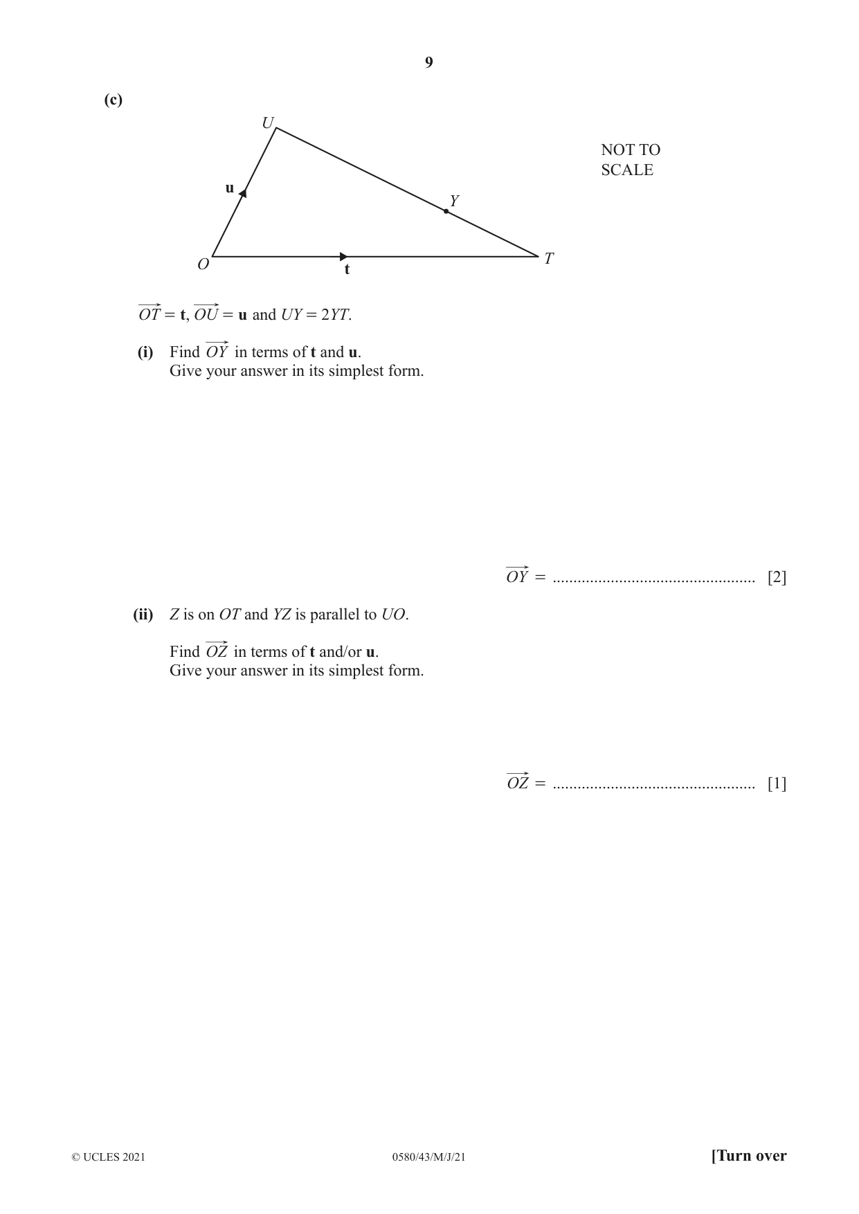 Cambridge IGCSE Mathematics 0580 2021 May/June Paper 4 · Variant 3 question paper, page 9 of 20