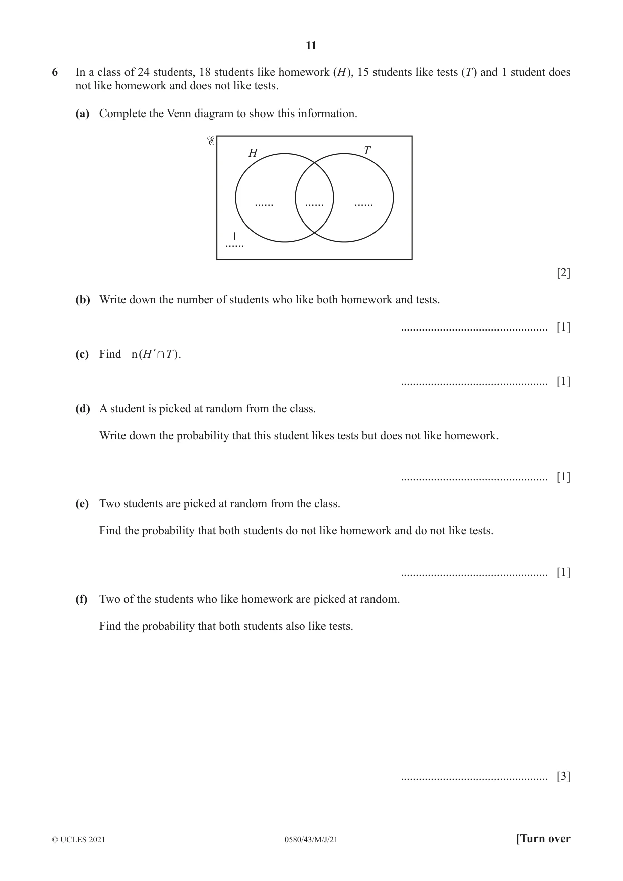 Cambridge IGCSE Mathematics 0580 2021 May/June Paper 4 · Variant 3 question paper, page 11 of 20