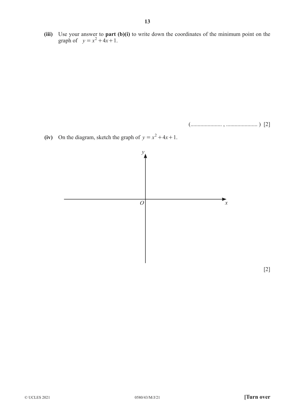 Cambridge IGCSE Mathematics 0580 2021 May/June Paper 4 · Variant 3 question paper, page 13 of 20