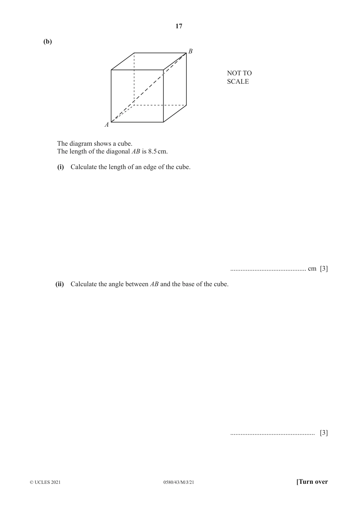 Cambridge IGCSE Mathematics 0580 2021 May/June Paper 4 · Variant 3 question paper, page 17 of 20