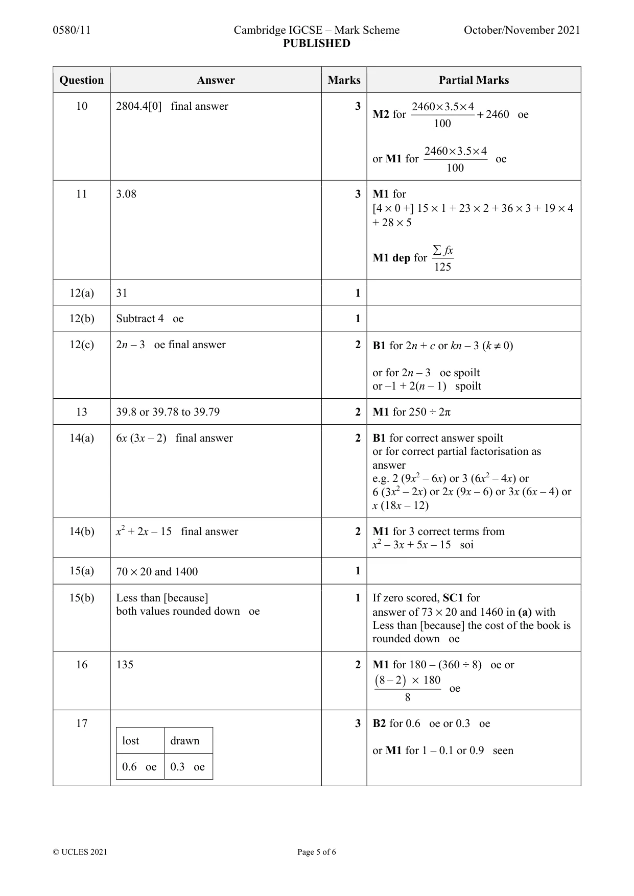 Mark scheme, page 5 of 6