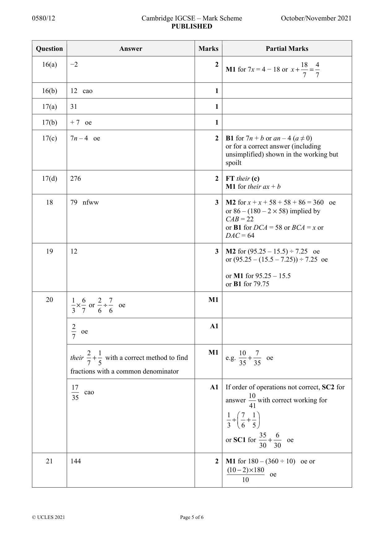 Mark scheme, page 5 of 6