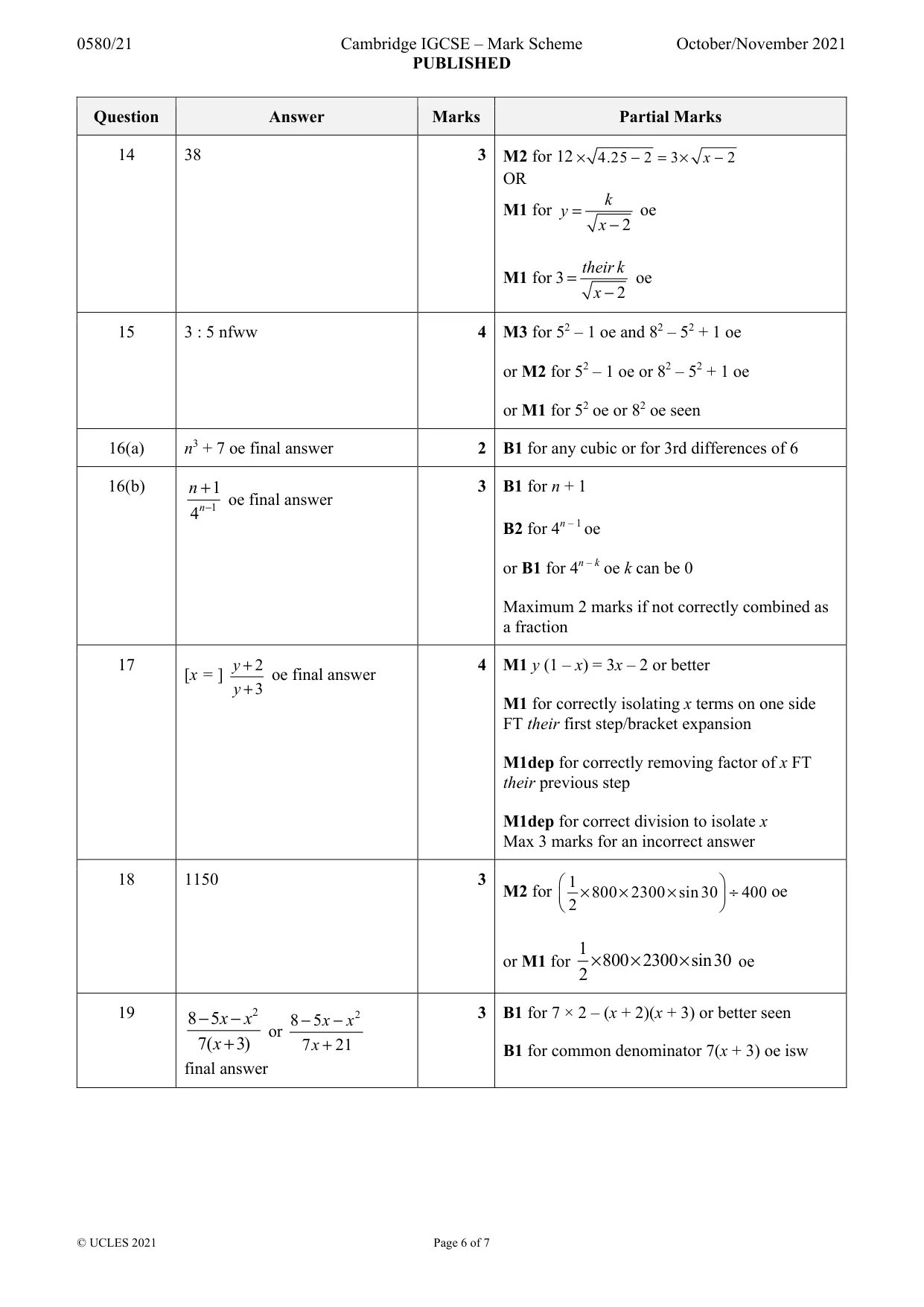 Mark scheme, page 6 of 7