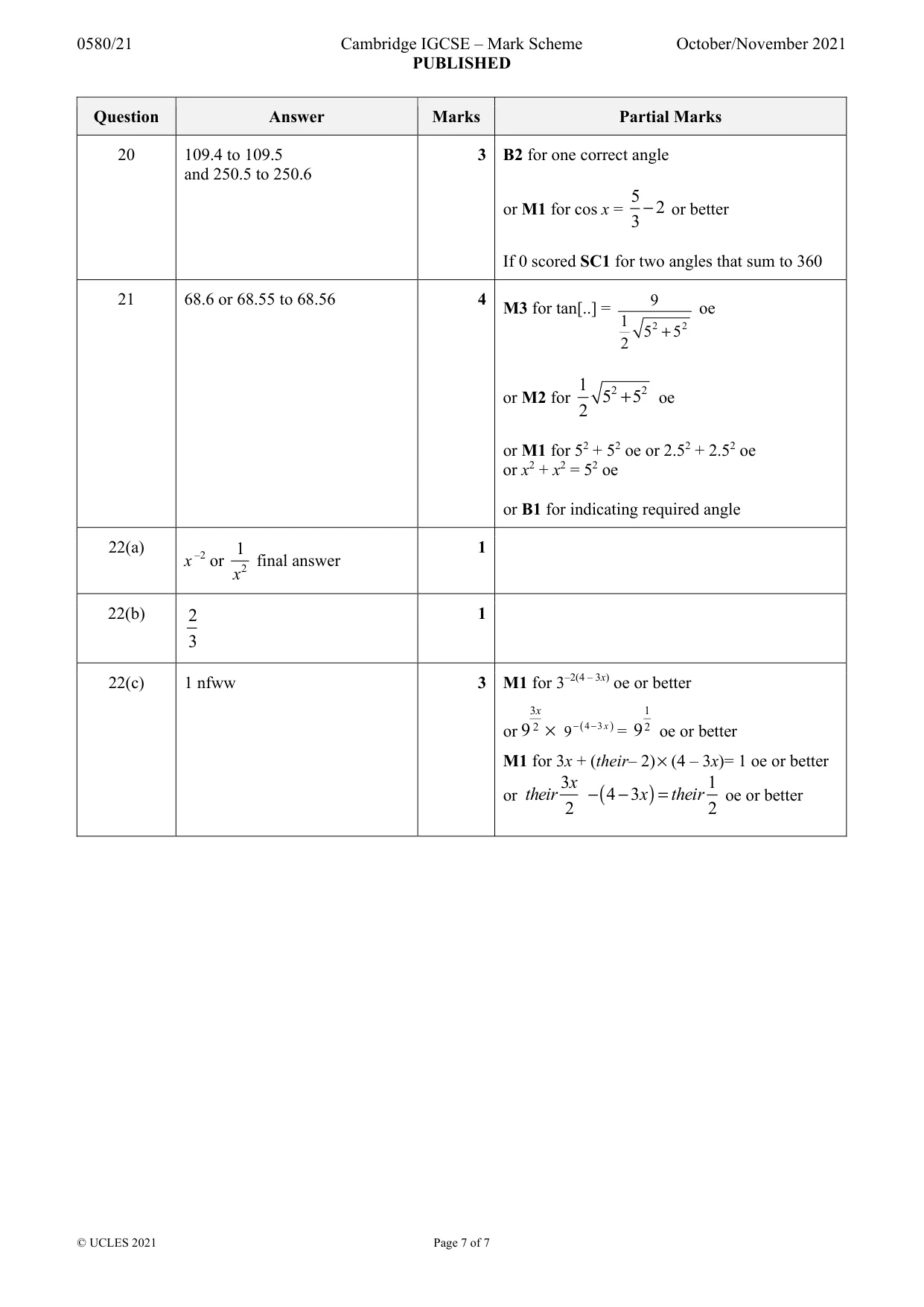 Mark scheme, page 7 of 7