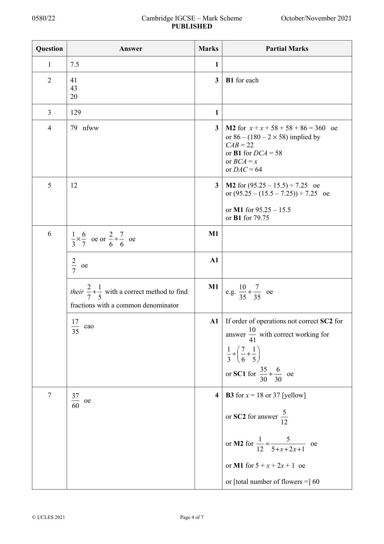 Mark scheme, page 4 of 7