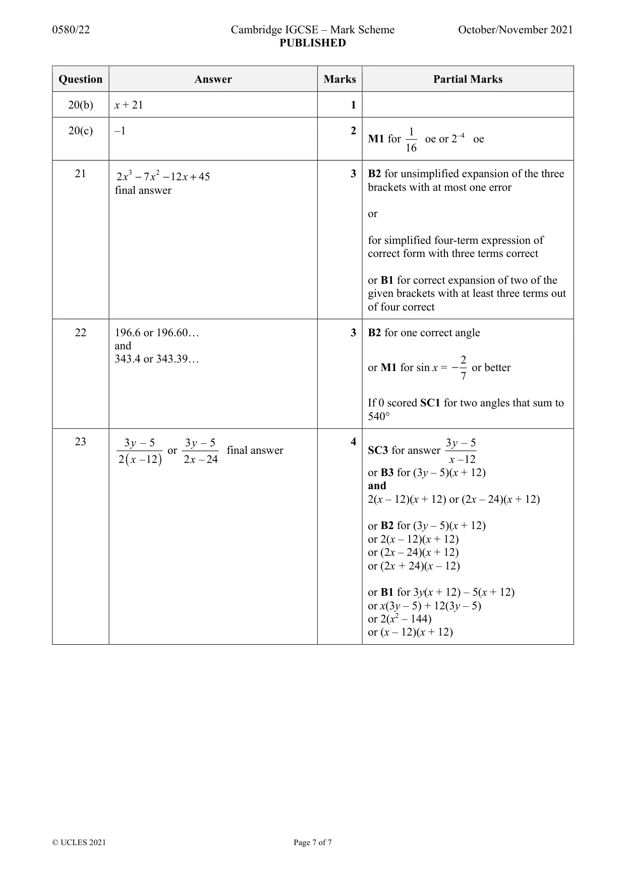 Mark scheme, page 7 of 7