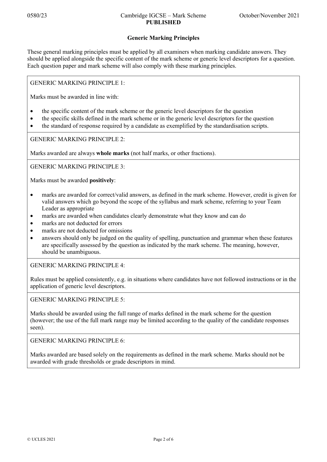 Mark scheme, page 2 of 6