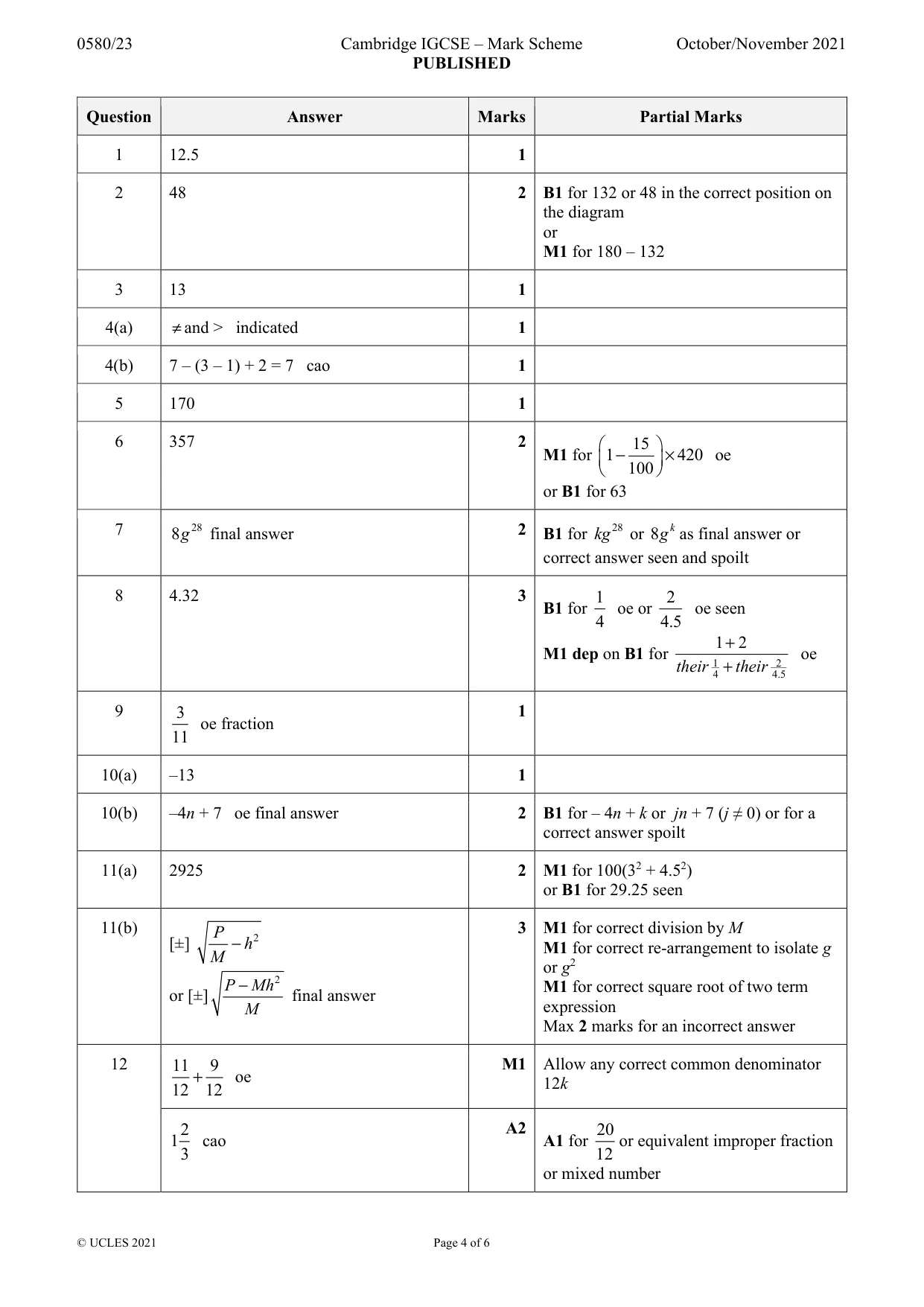 Mark scheme, page 4 of 6