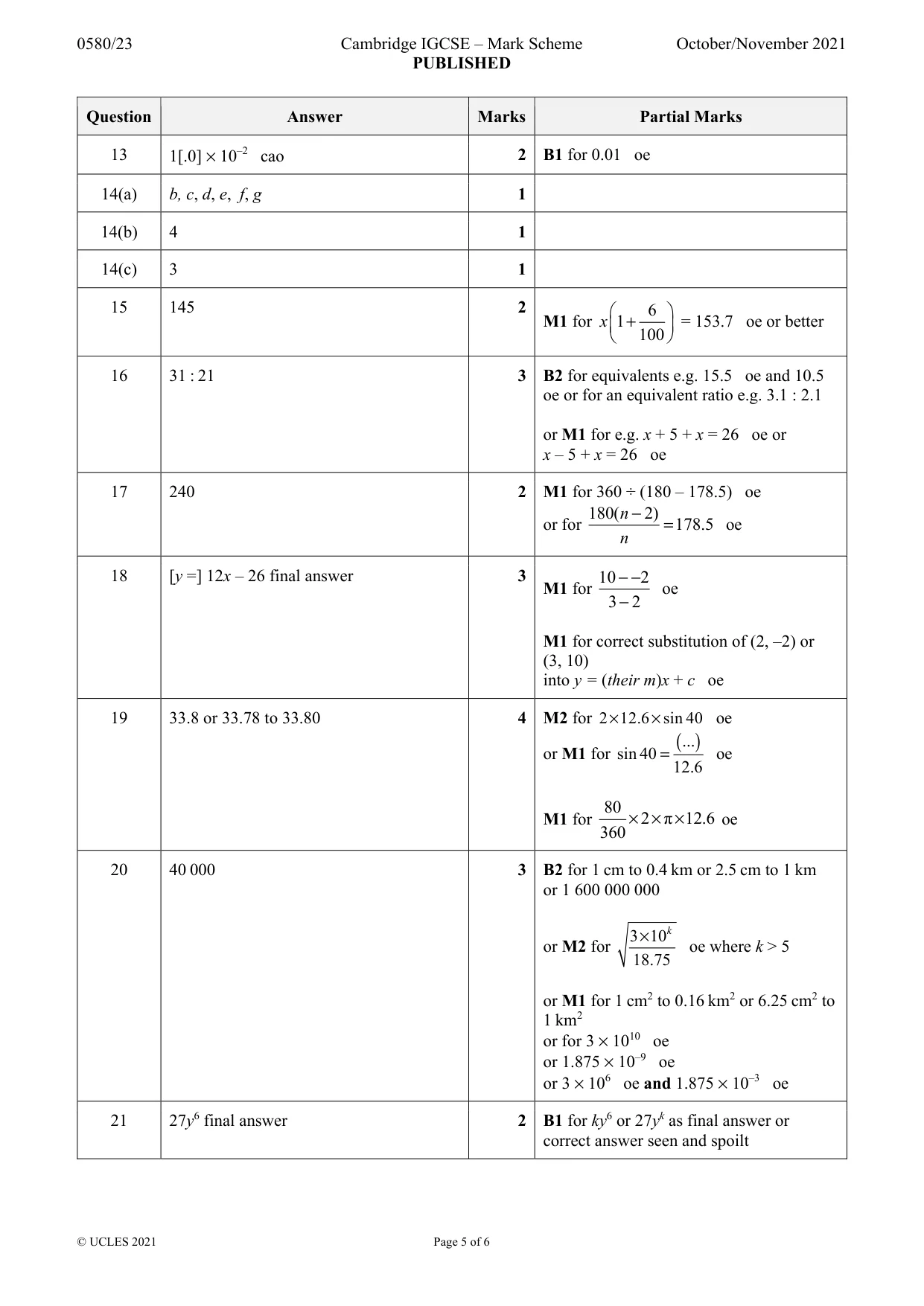 Mark scheme, page 5 of 6
