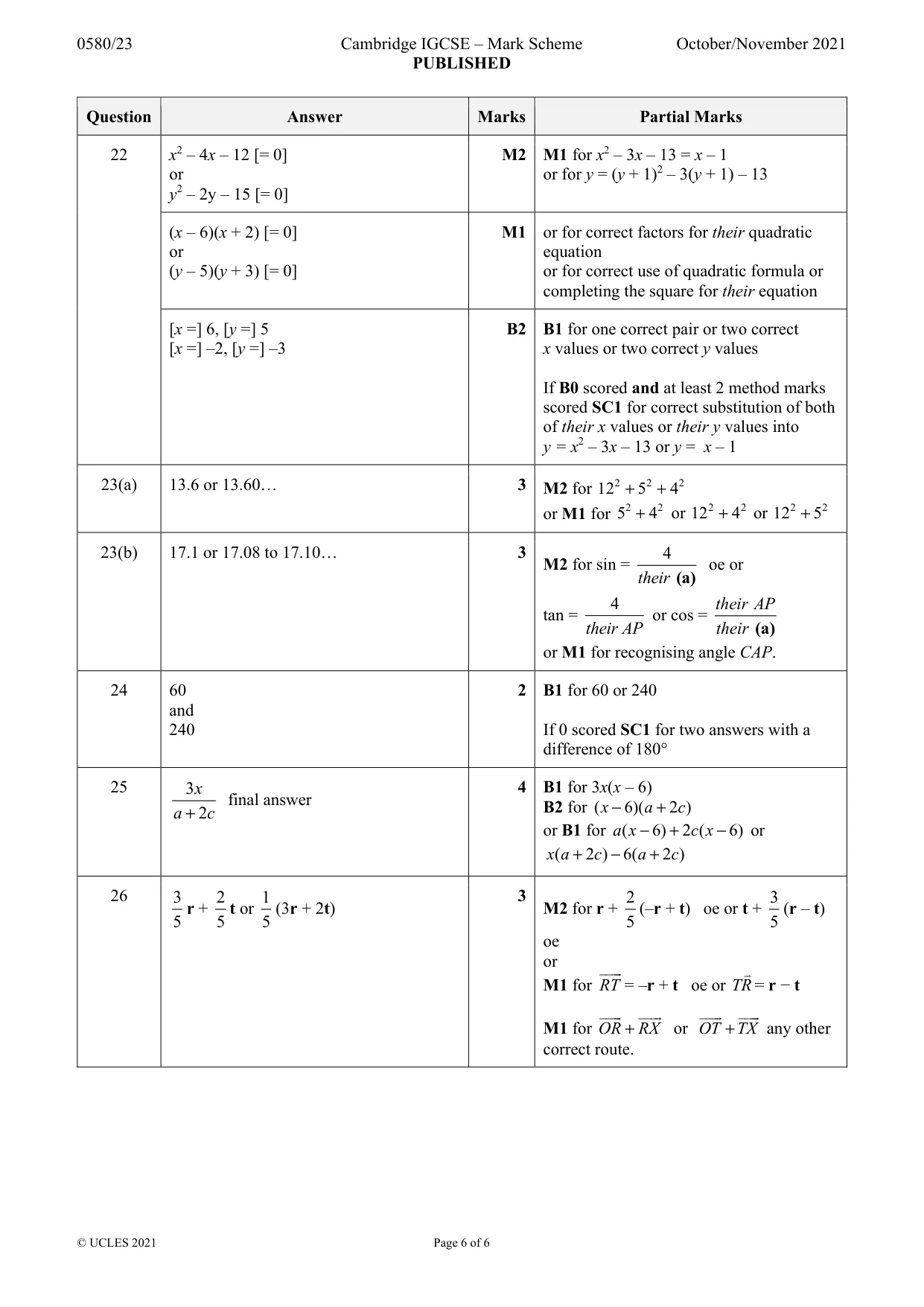 Mark scheme, page 6 of 6