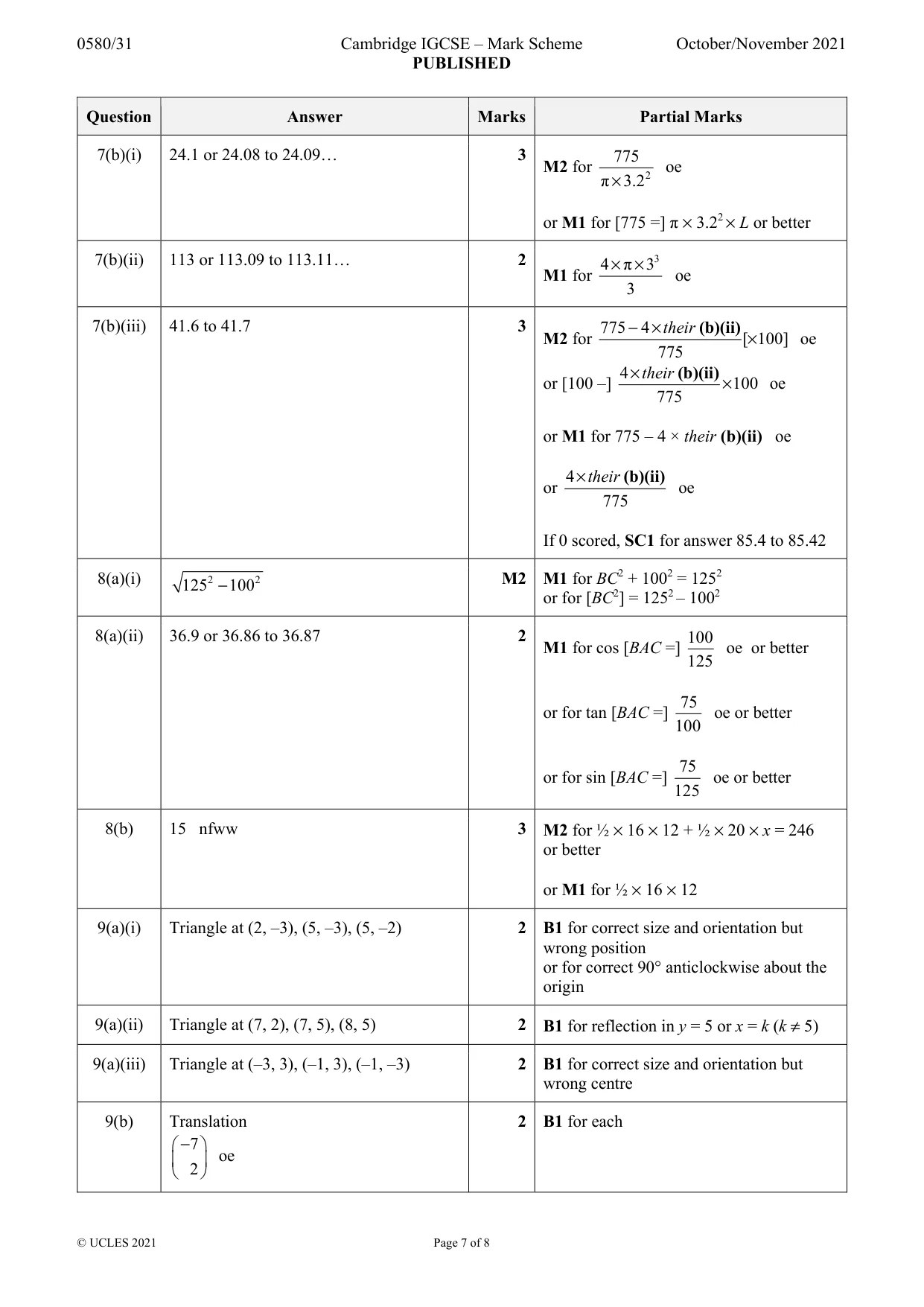 Mark scheme, page 7 of 8