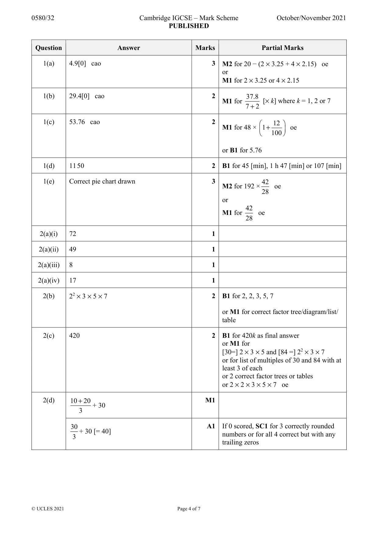 Mark scheme, page 4 of 7