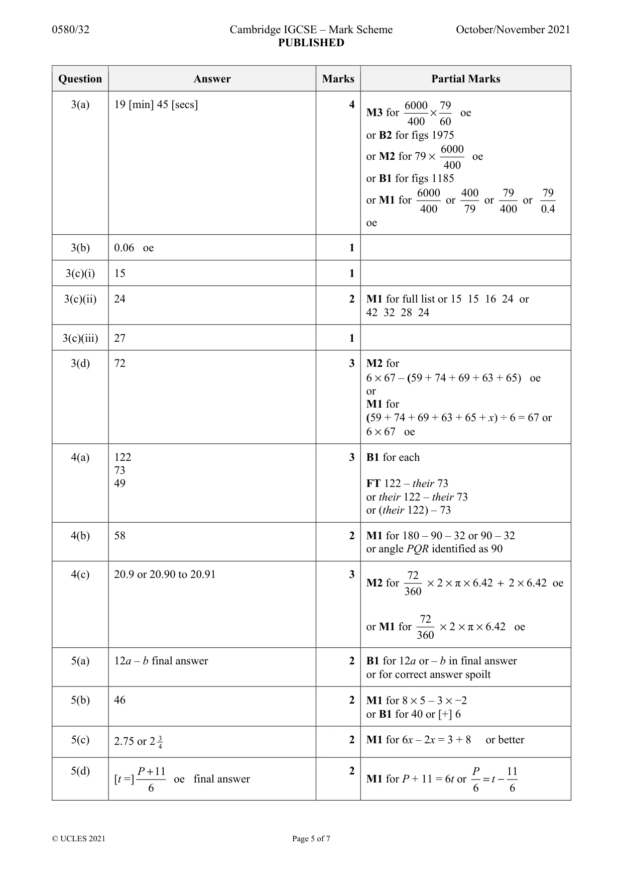 Mark scheme, page 5 of 7