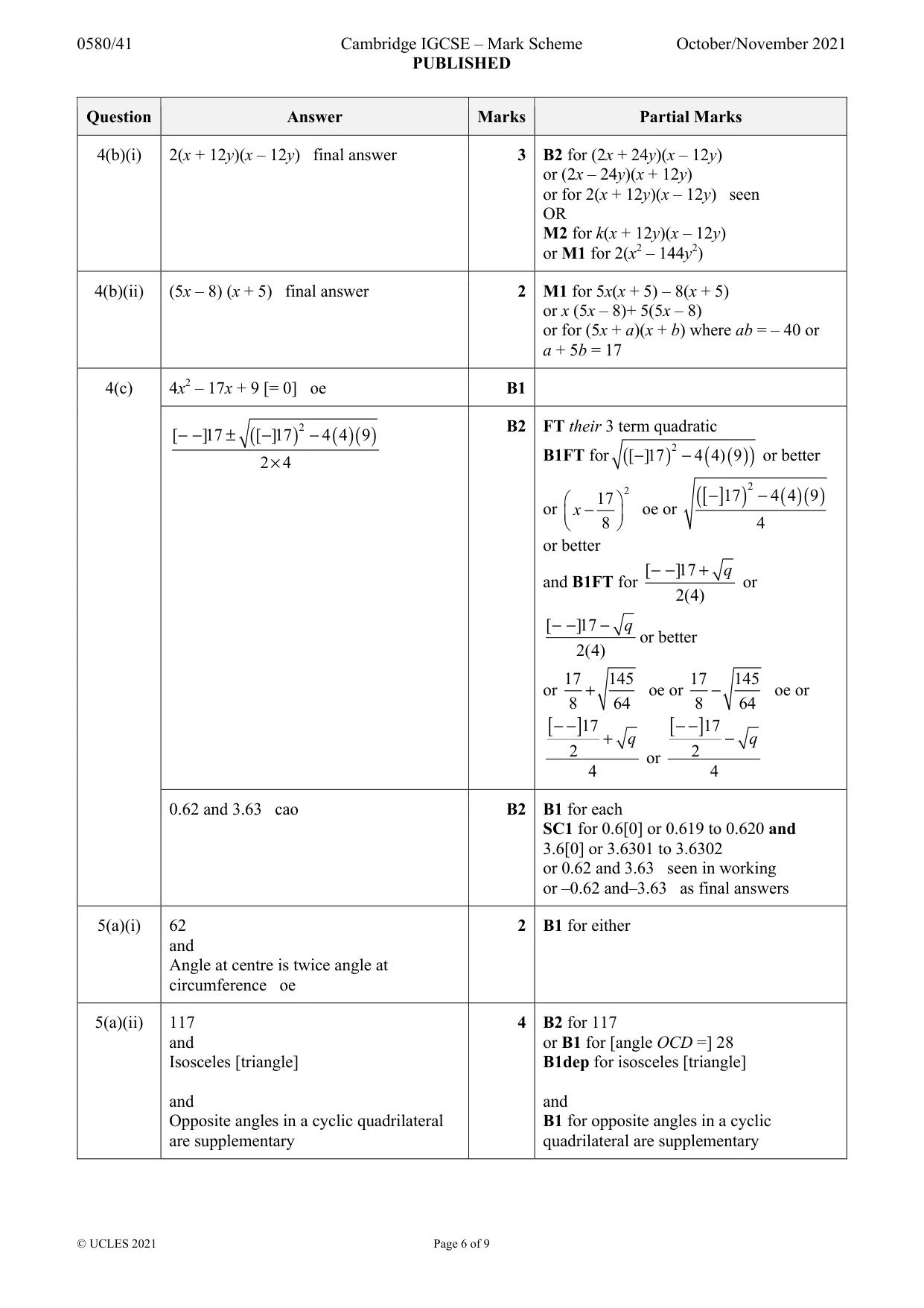Mark scheme, page 6 of 9