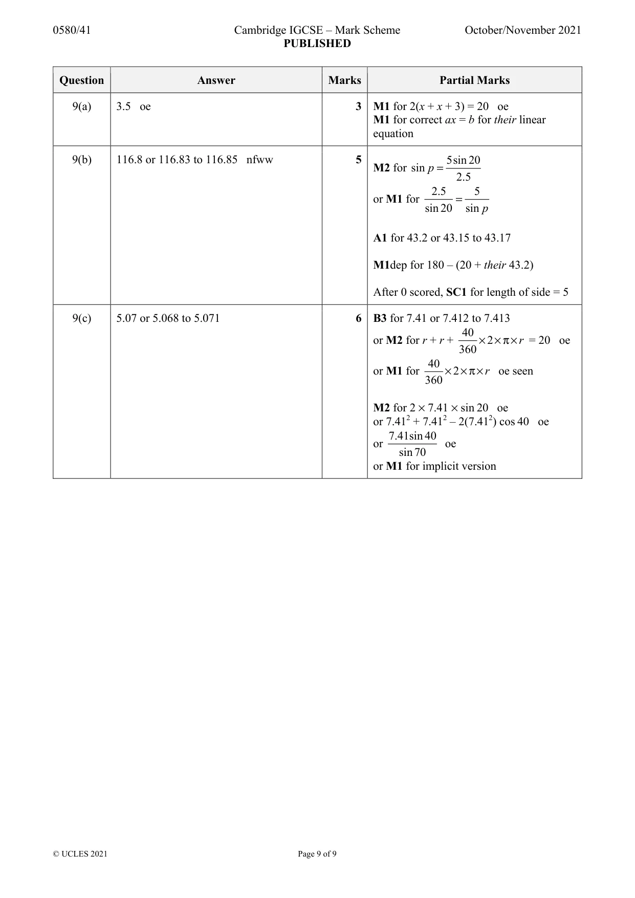 Mark scheme, page 9 of 9