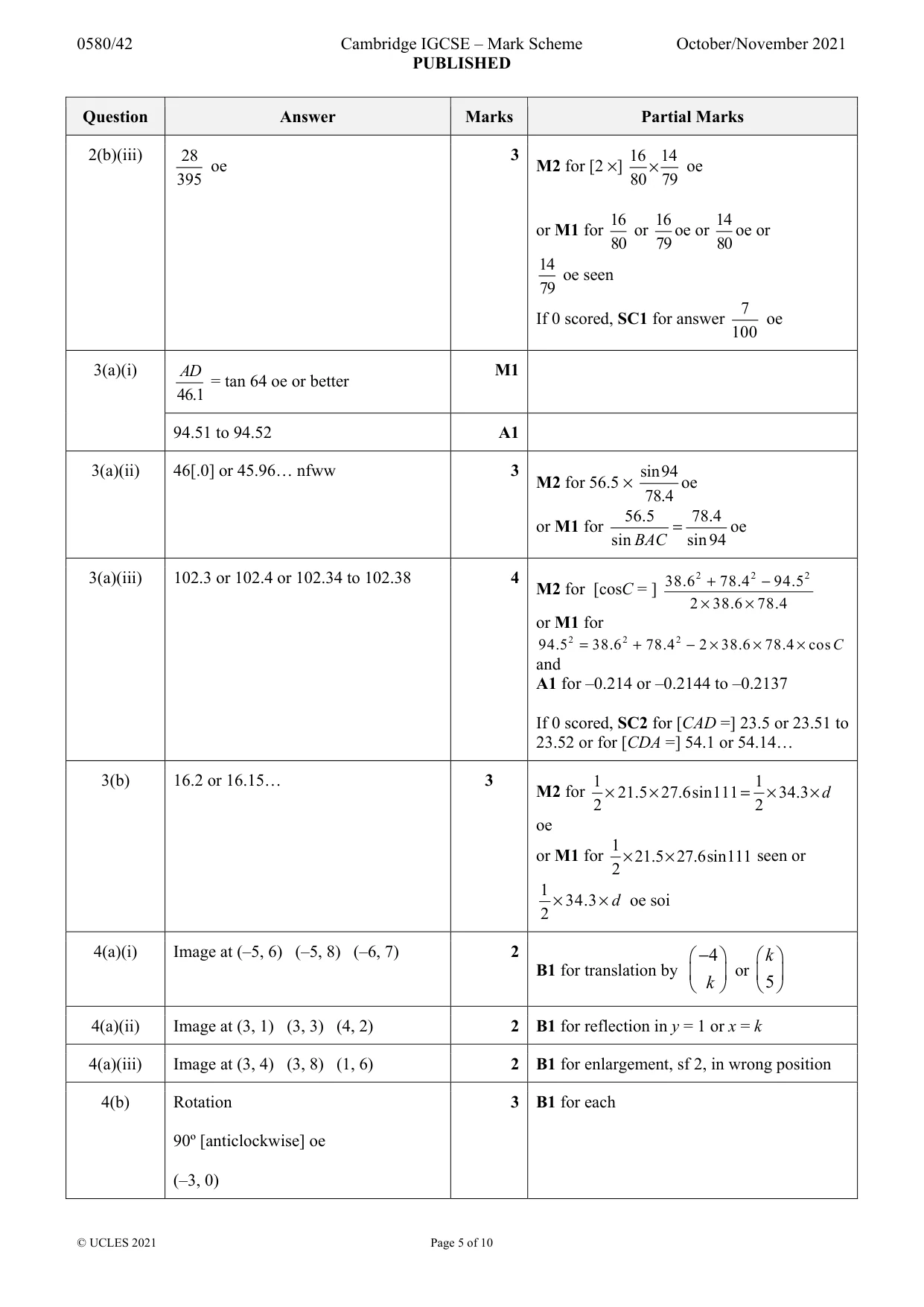 Mark scheme, page 5 of 10