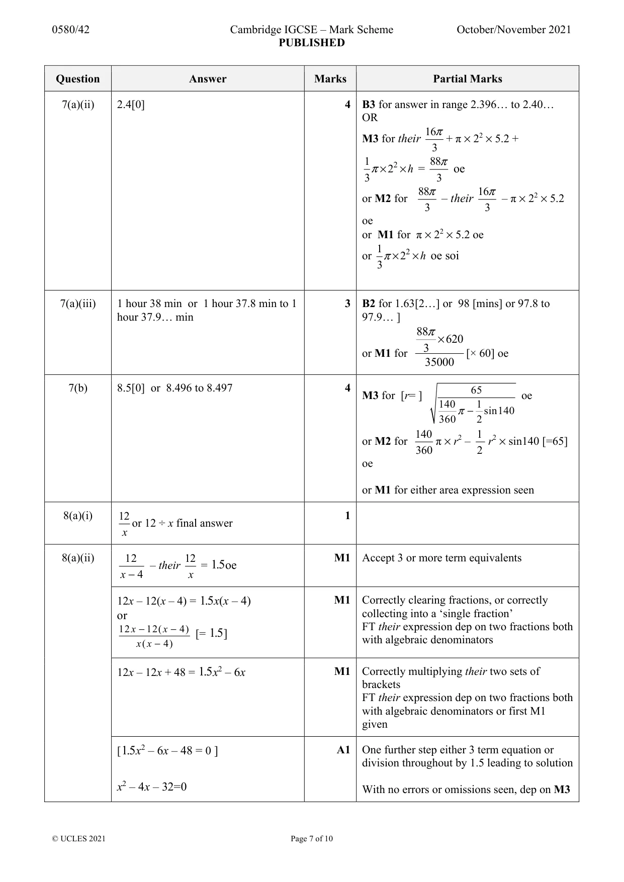 Mark scheme, page 7 of 10