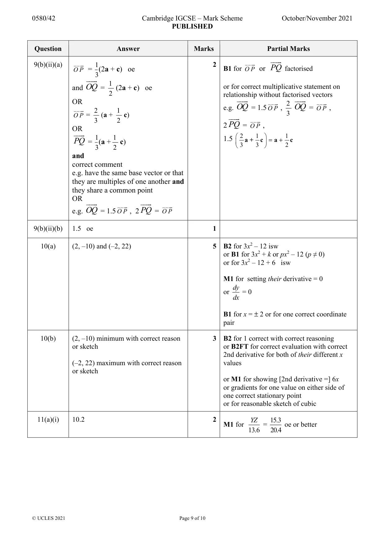 Mark scheme, page 9 of 10