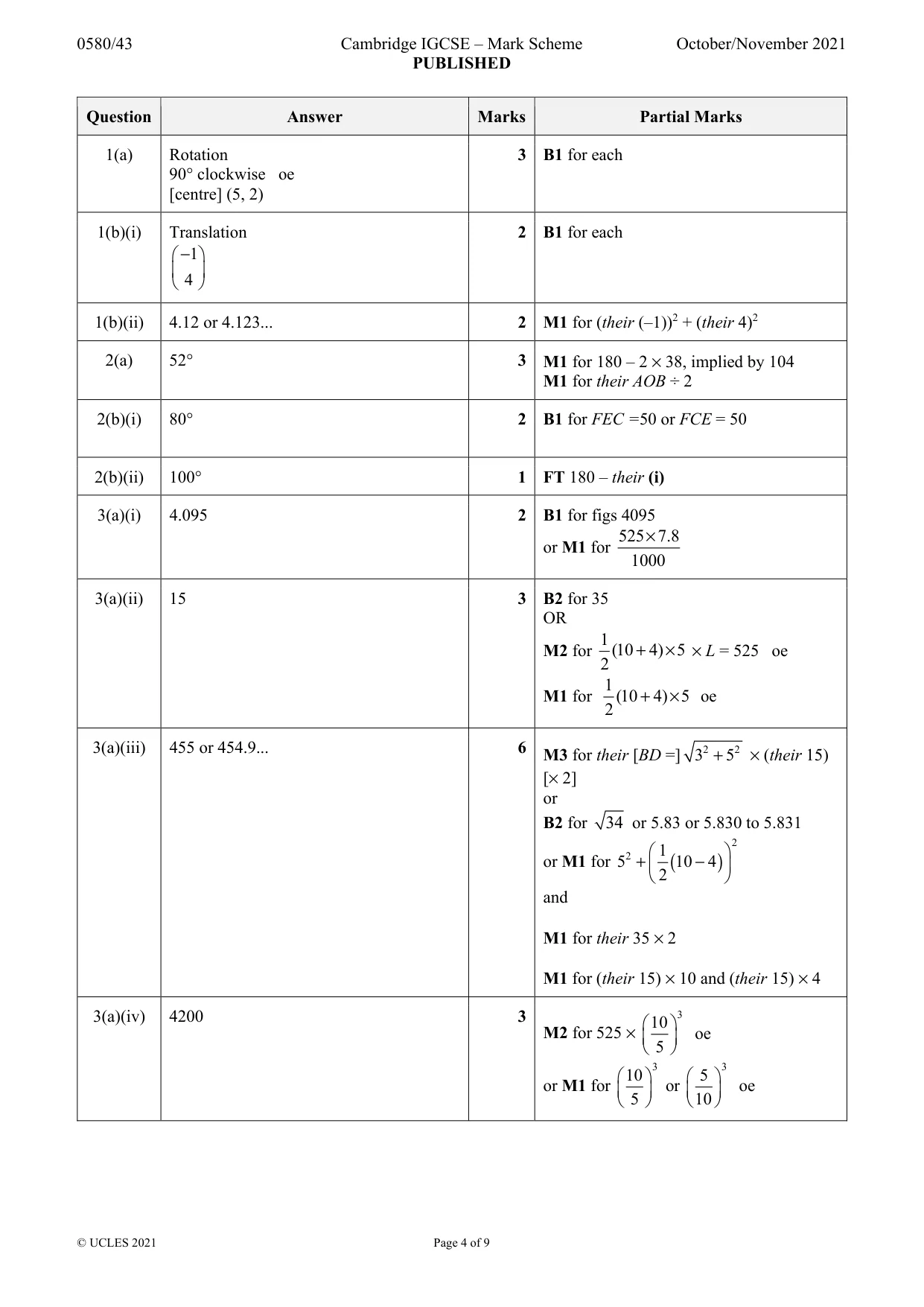 Mark scheme, page 4 of 9