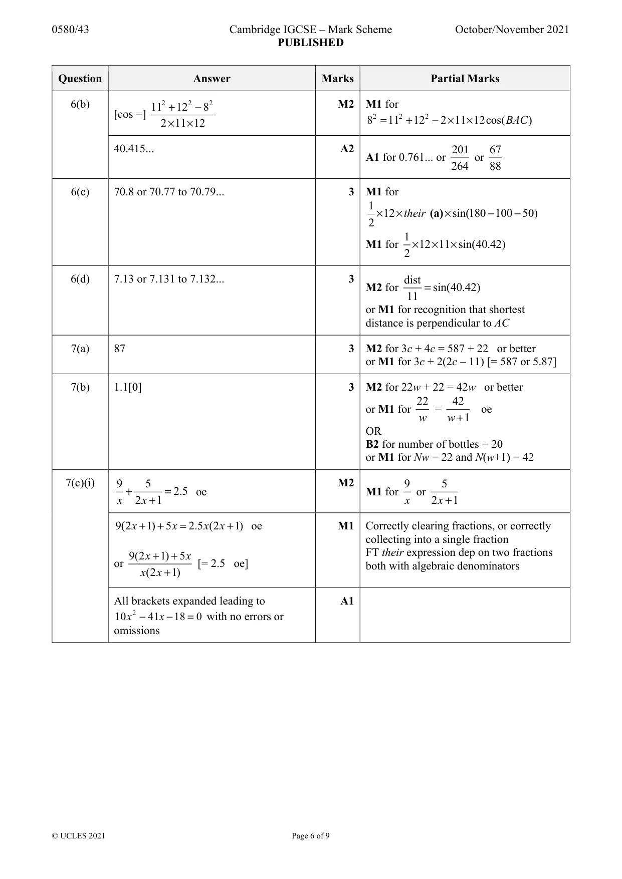 Mark scheme, page 6 of 9