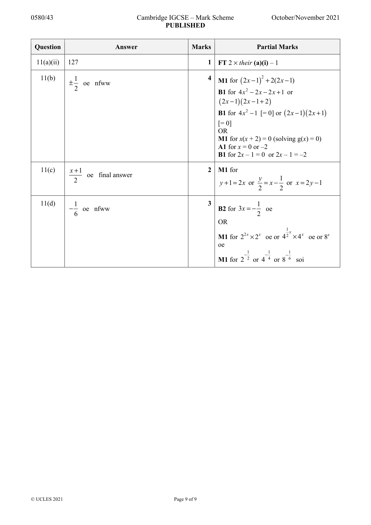 Mark scheme, page 9 of 9