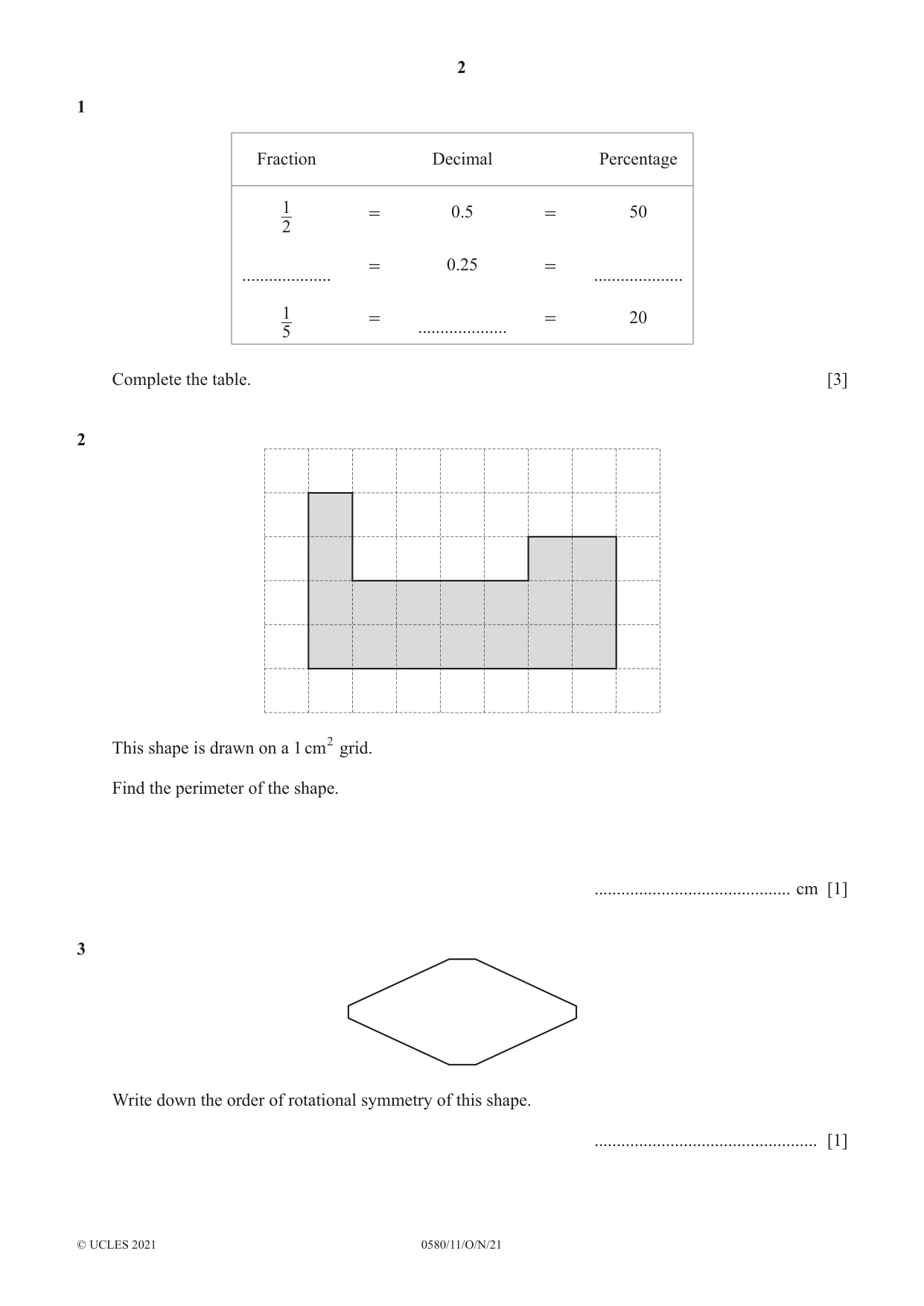 Cambridge IGCSE Mathematics 0580 2021 Oct/Nov Paper 1 · Variant 1 question paper, page 2 of 12