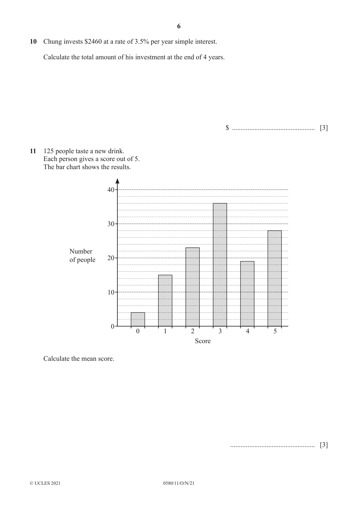 Cambridge IGCSE Mathematics 0580 2021 Oct/Nov Paper 1 · Variant 1 question paper, page 6 of 12