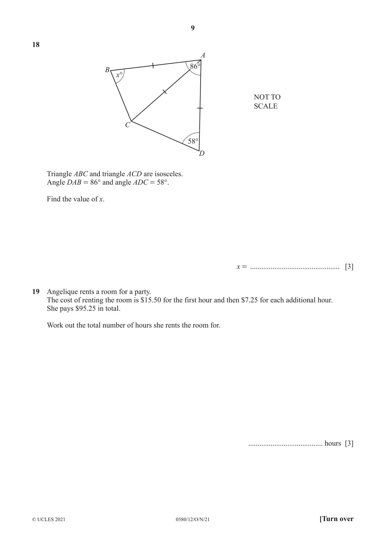 Cambridge IGCSE Mathematics 0580 2021 Oct/Nov Paper 1 · Variant 2 question paper, page 9 of 12