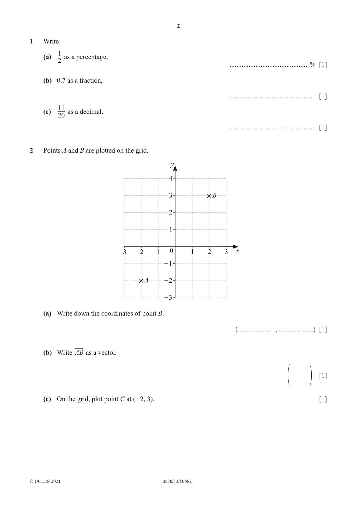 Cambridge IGCSE Mathematics 0580 2021 Oct/Nov Paper 1 · Variant 3 question paper, page 2 of 12