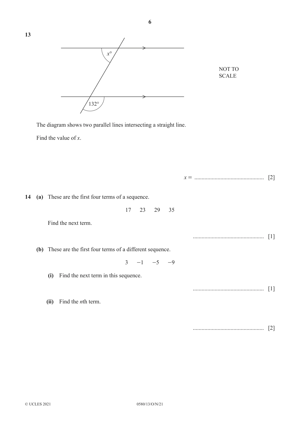 Cambridge IGCSE Mathematics 0580 2021 Oct/Nov Paper 1 · Variant 3 question paper, page 6 of 12