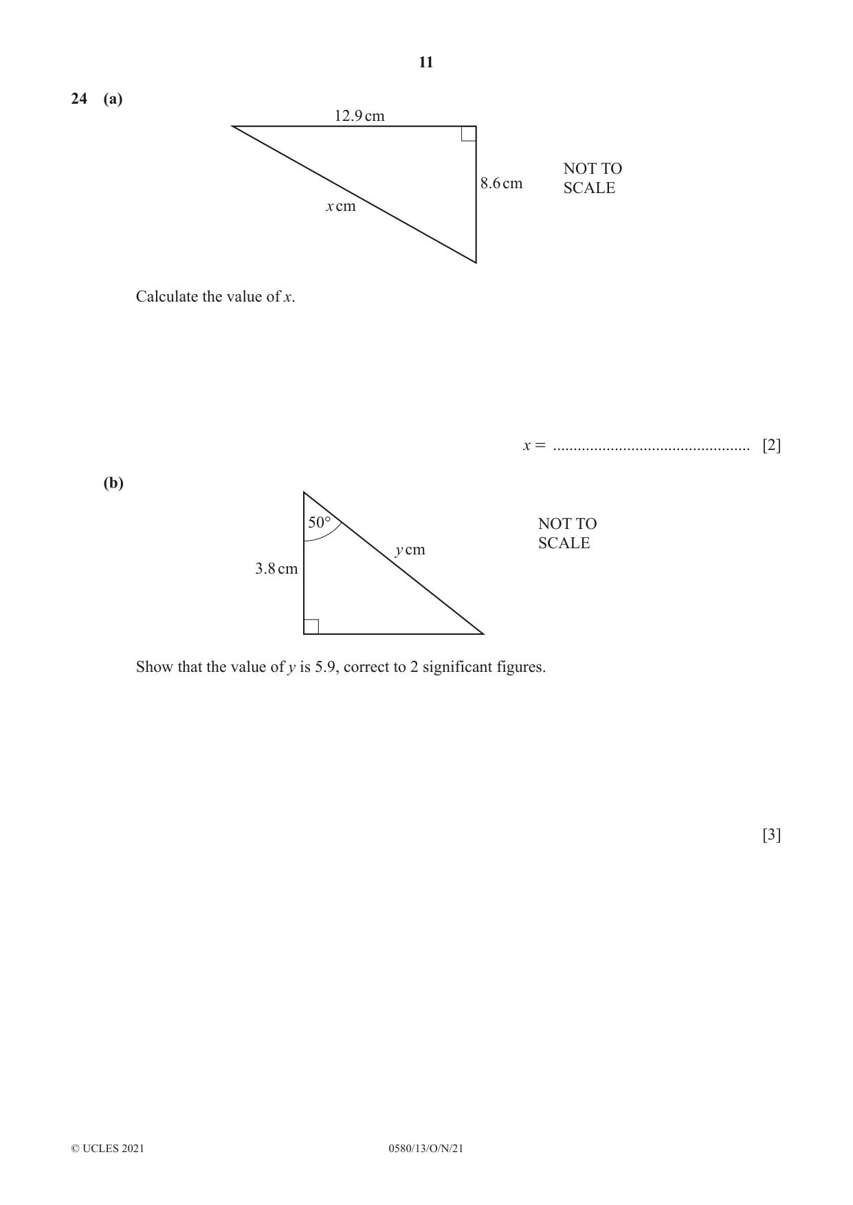 Cambridge IGCSE Mathematics 0580 2021 Oct/Nov Paper 1 · Variant 3 question paper, page 11 of 12