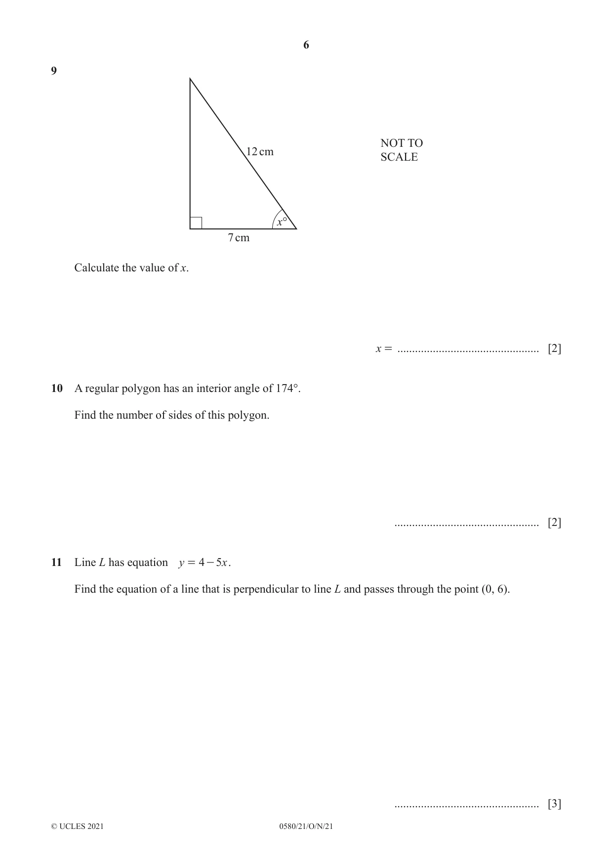 Cambridge IGCSE Mathematics 0580 2021 Oct/Nov Paper 2 · Variant 1 question paper, page 6 of 12