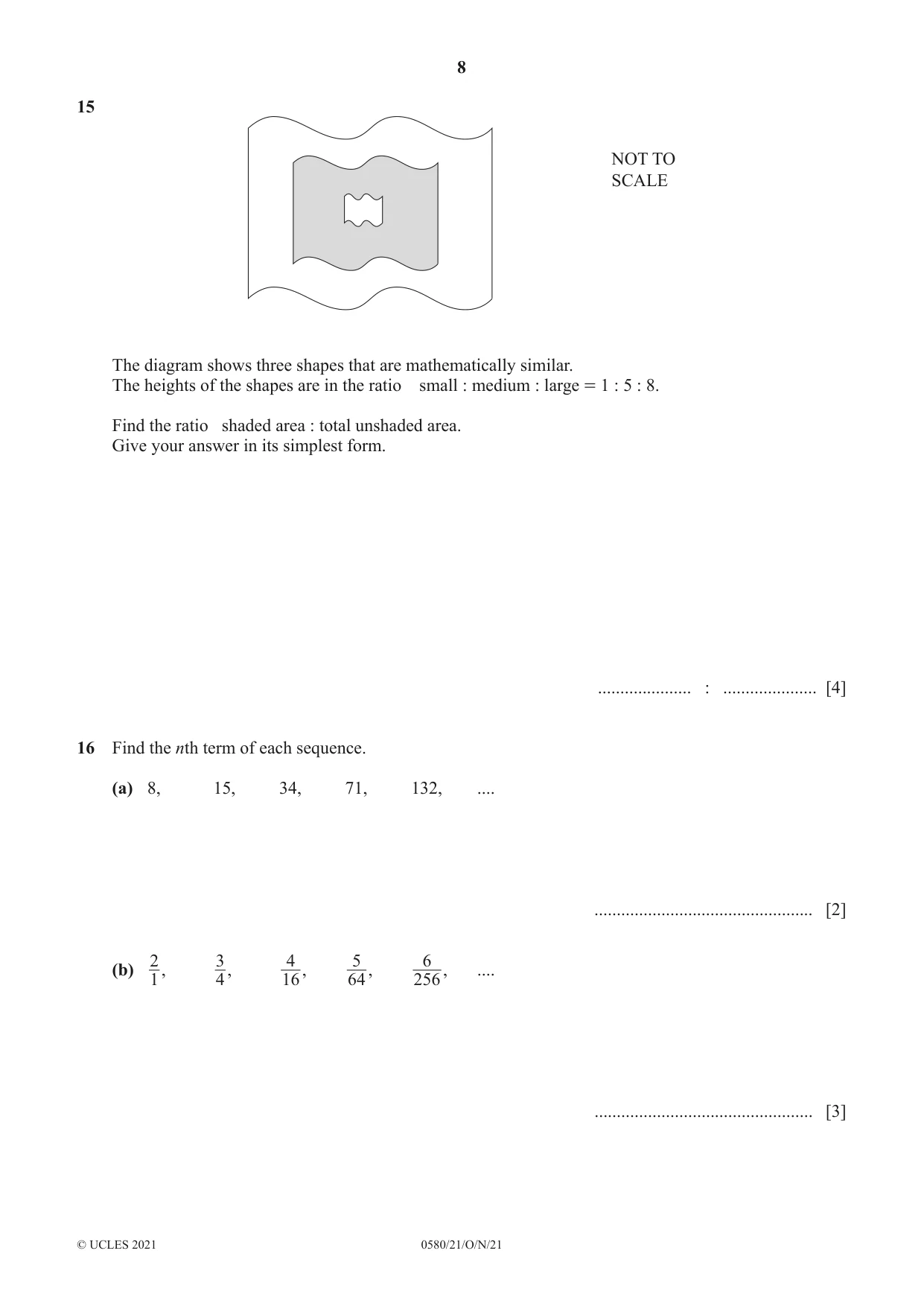 Cambridge IGCSE Mathematics 0580 2021 Oct/Nov Paper 2 · Variant 1 question paper, page 8 of 12