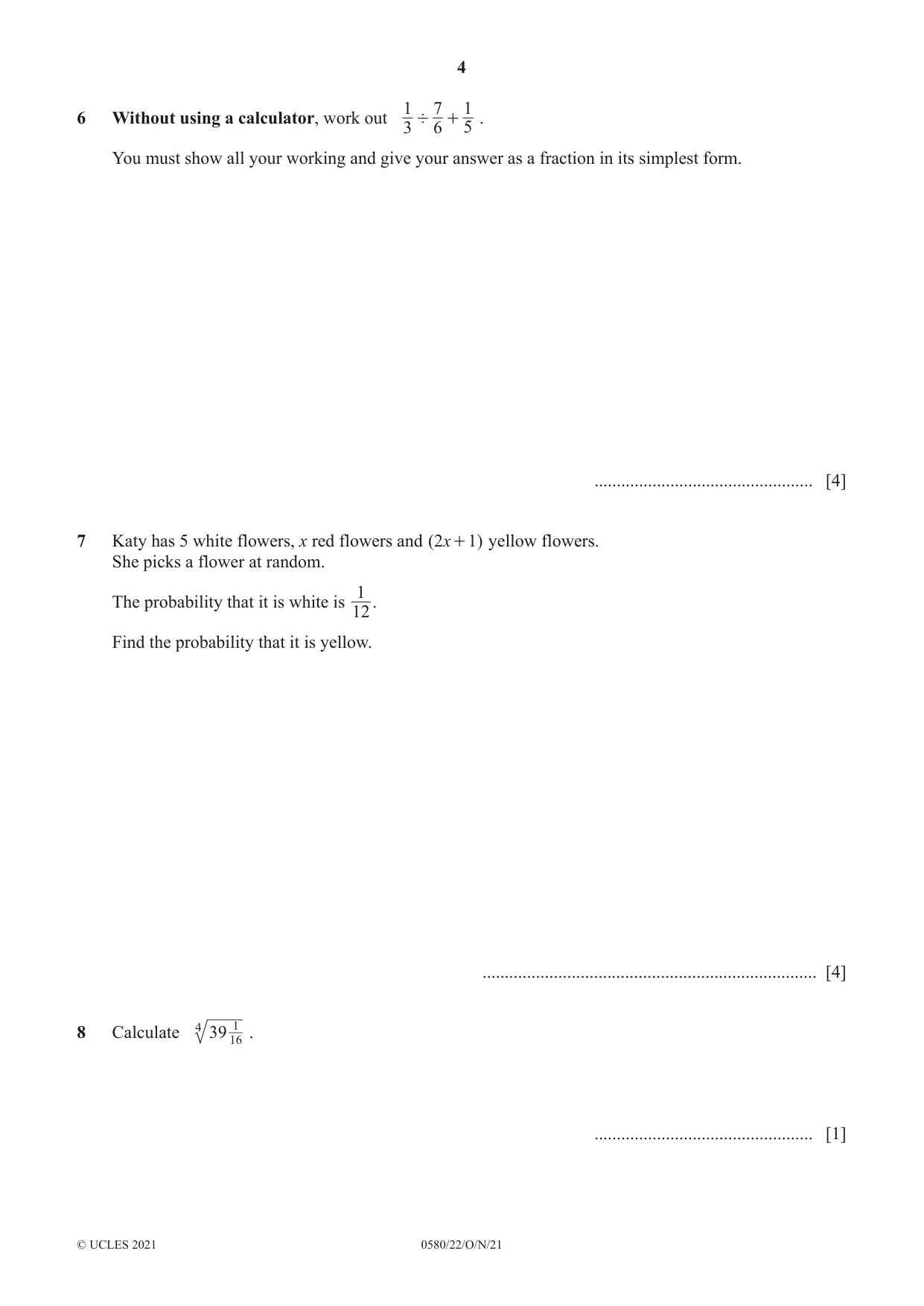 Cambridge IGCSE Mathematics 0580 2021 Oct/Nov Paper 2 · Variant 2 question paper, page 4 of 12