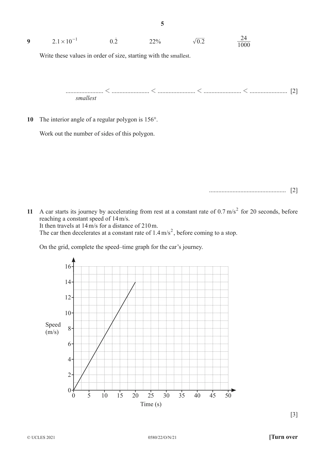 Cambridge IGCSE Mathematics 0580 2021 Oct/Nov Paper 2 · Variant 2 question paper, page 5 of 12