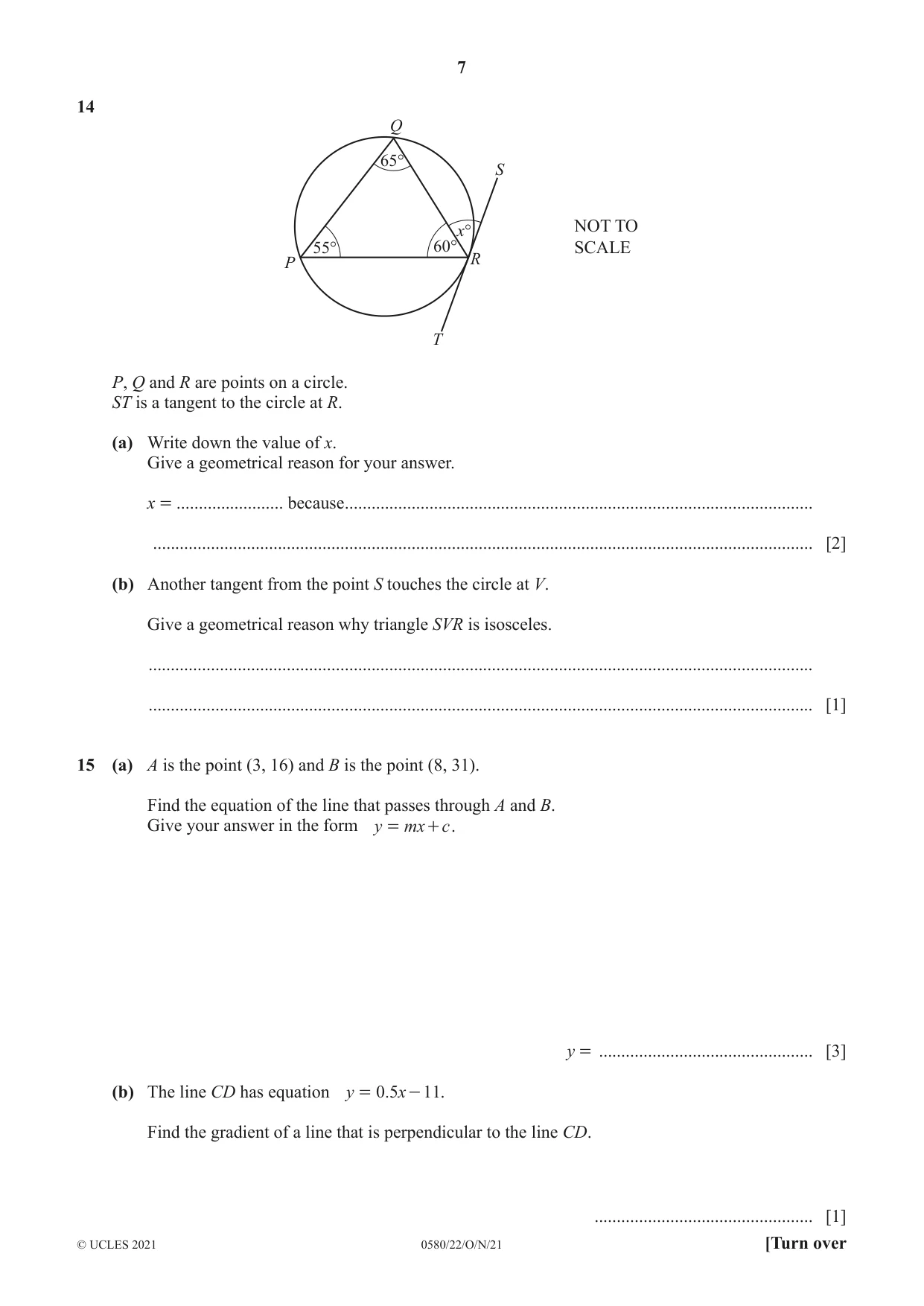 Cambridge IGCSE Mathematics 0580 2021 Oct/Nov Paper 2 · Variant 2 question paper, page 7 of 12